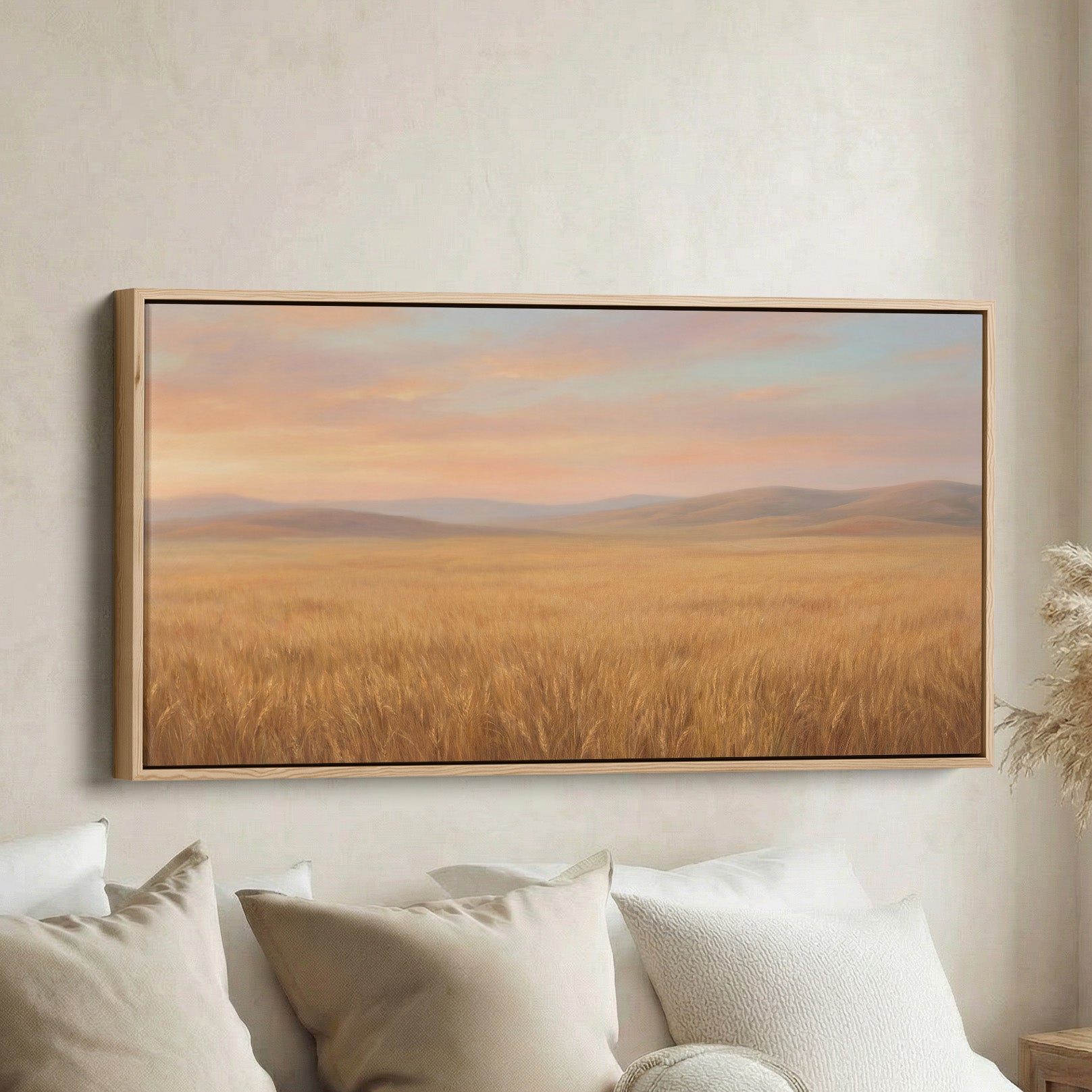 Golden Wheat Field above soft wall art Panoramic Canvas Print For Living Room