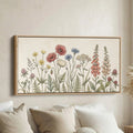Panoramic Wall Art Vintage Meadow Flowers Illustration Extra Wide Canvas For Bedroom