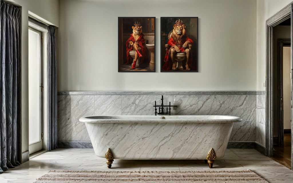 2 Piece Male Female Bathroom Picture - Lion King And Lioness Queen On Toilets