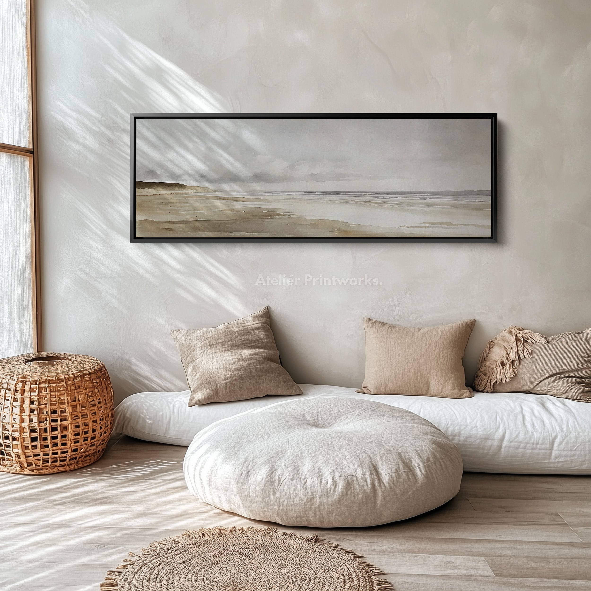 Watercolour Beach Long Narrow Large Canvas Wall Art