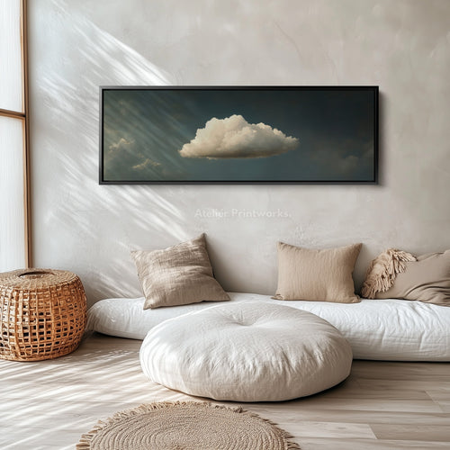 Above Bed Wall Art - Floating Blue & Green Cloud Minimalist Horizontal Wall Art