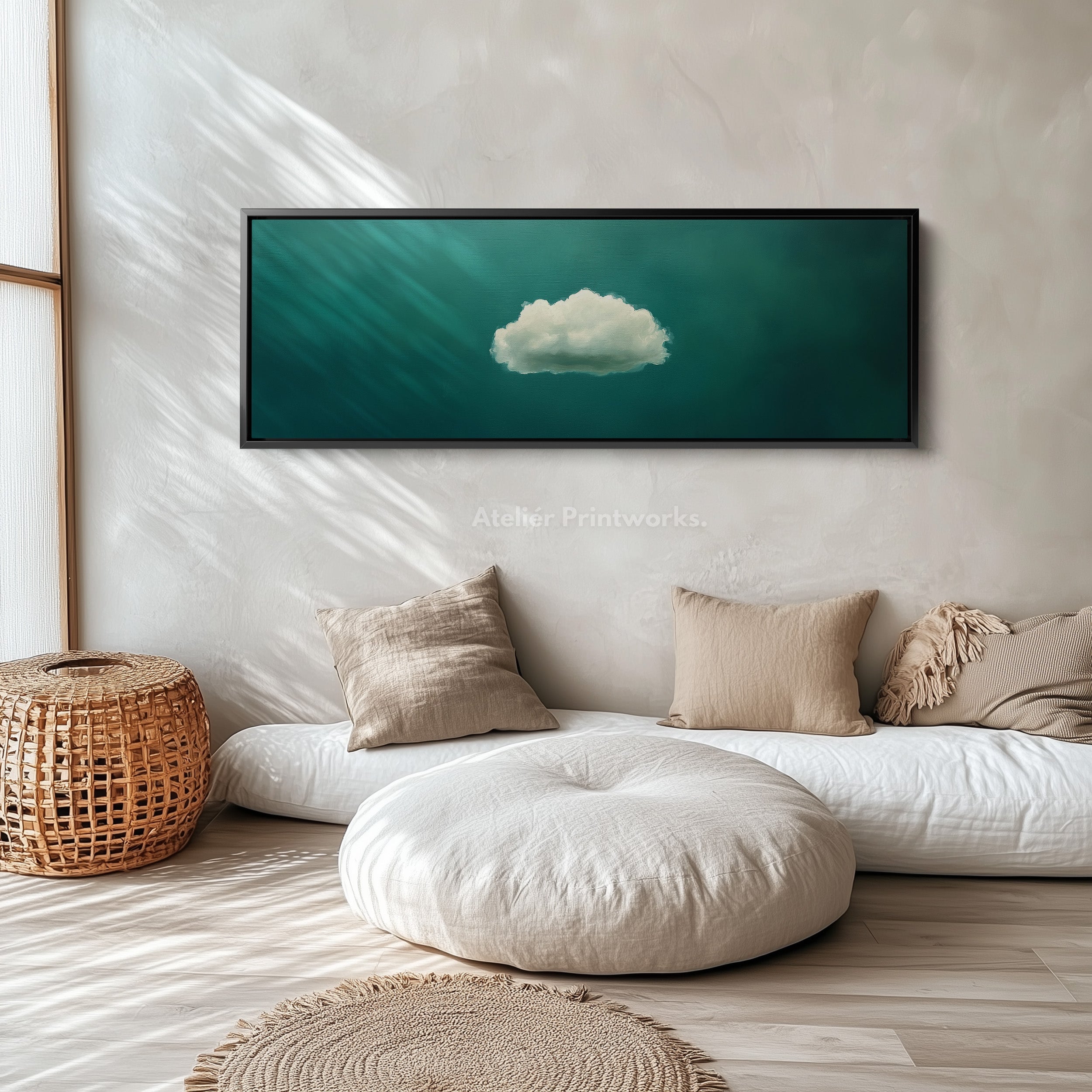 Above Bed Wall Decor - Minimalist White Cloud Large Framed Canvas