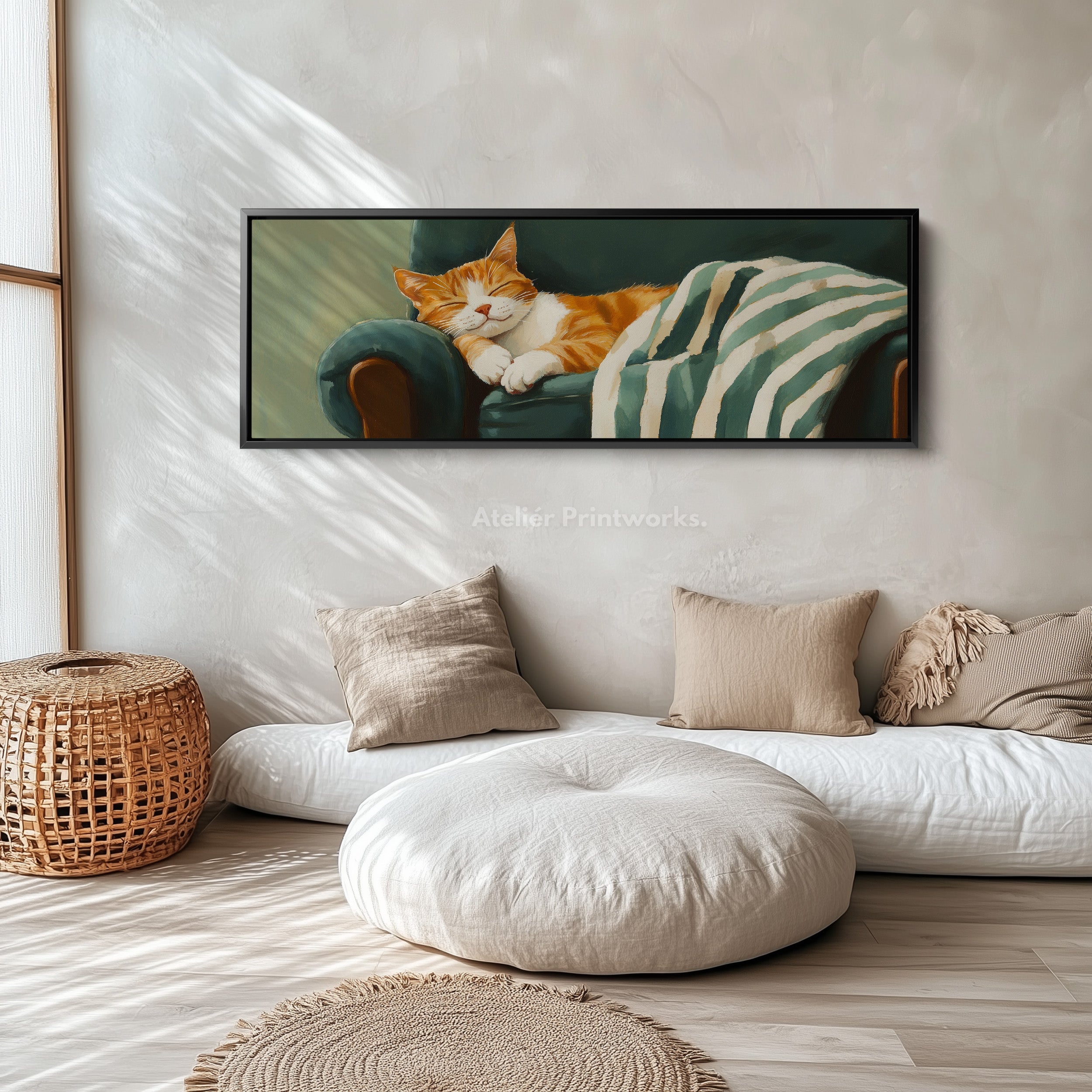 Cozy Cat Panoramic Long Narrow Wall Art Large Canvas Decor