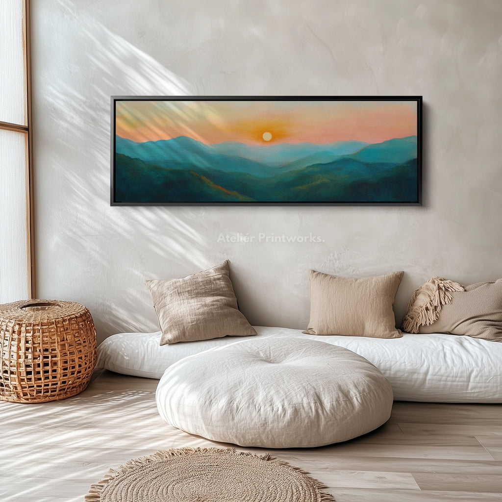 Abstract Sunrise Panoramic Above Bed Wall Decor Large Framed Pictures