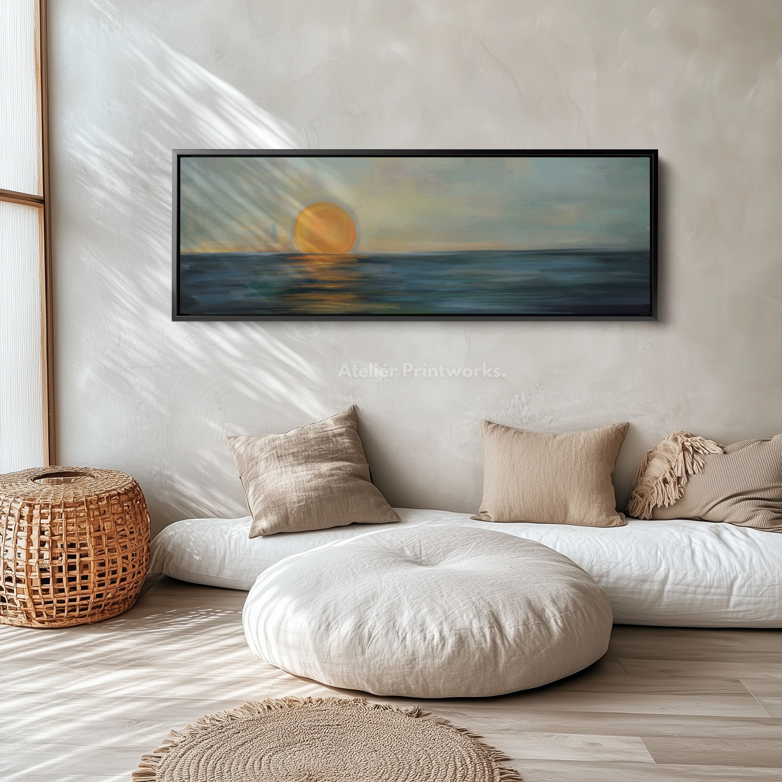 Modern Abstract Narrow Wide Horizontal Wall Decor Large Framed Canvas