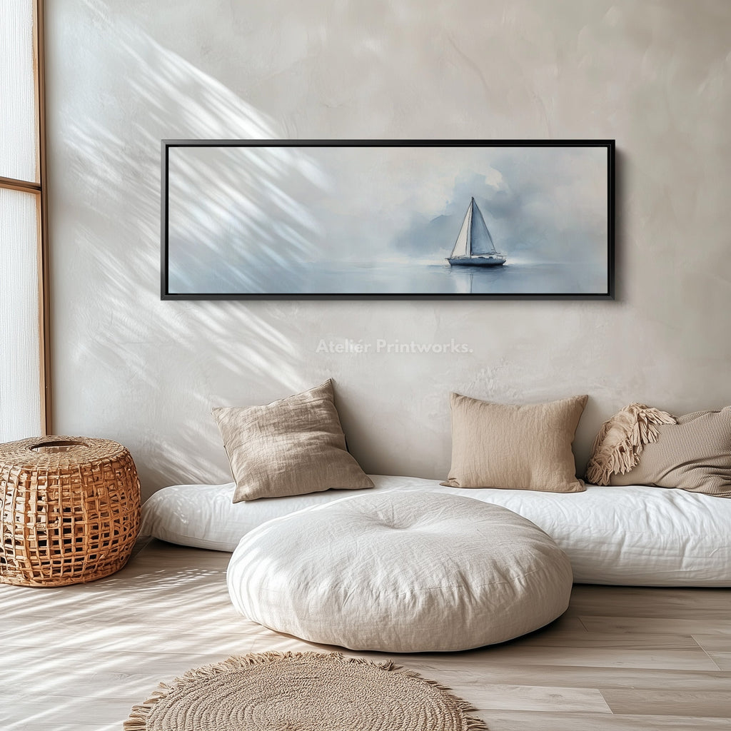 Sailboat Watercolour Large Framed Long Canvas Horizontal Wall Art