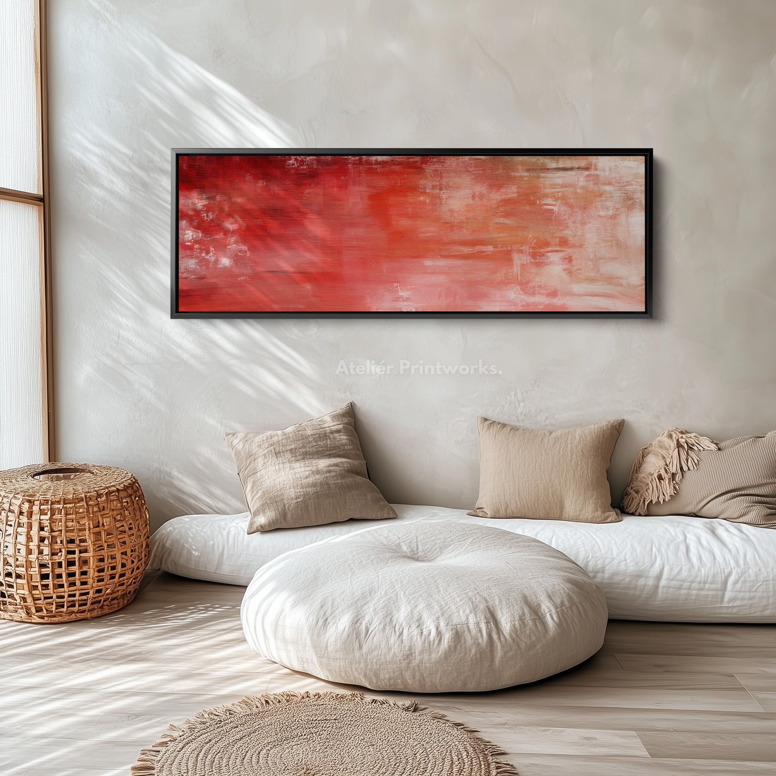 Abstract Red Long Horizontal Wall Art, Panoramic Wall Art Wide Wall Art