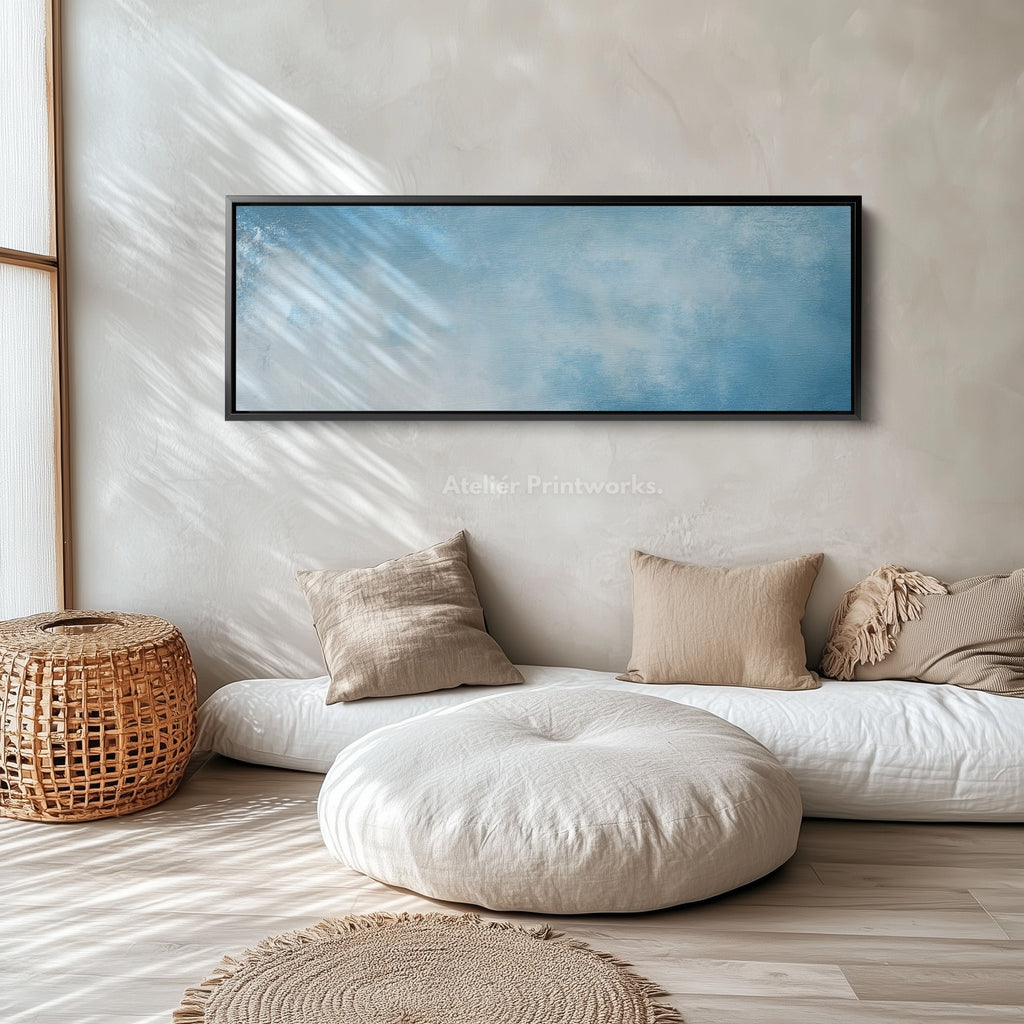 Minimalist Light Blue Long Horizontal Wall Art Panoramic Wall Decor