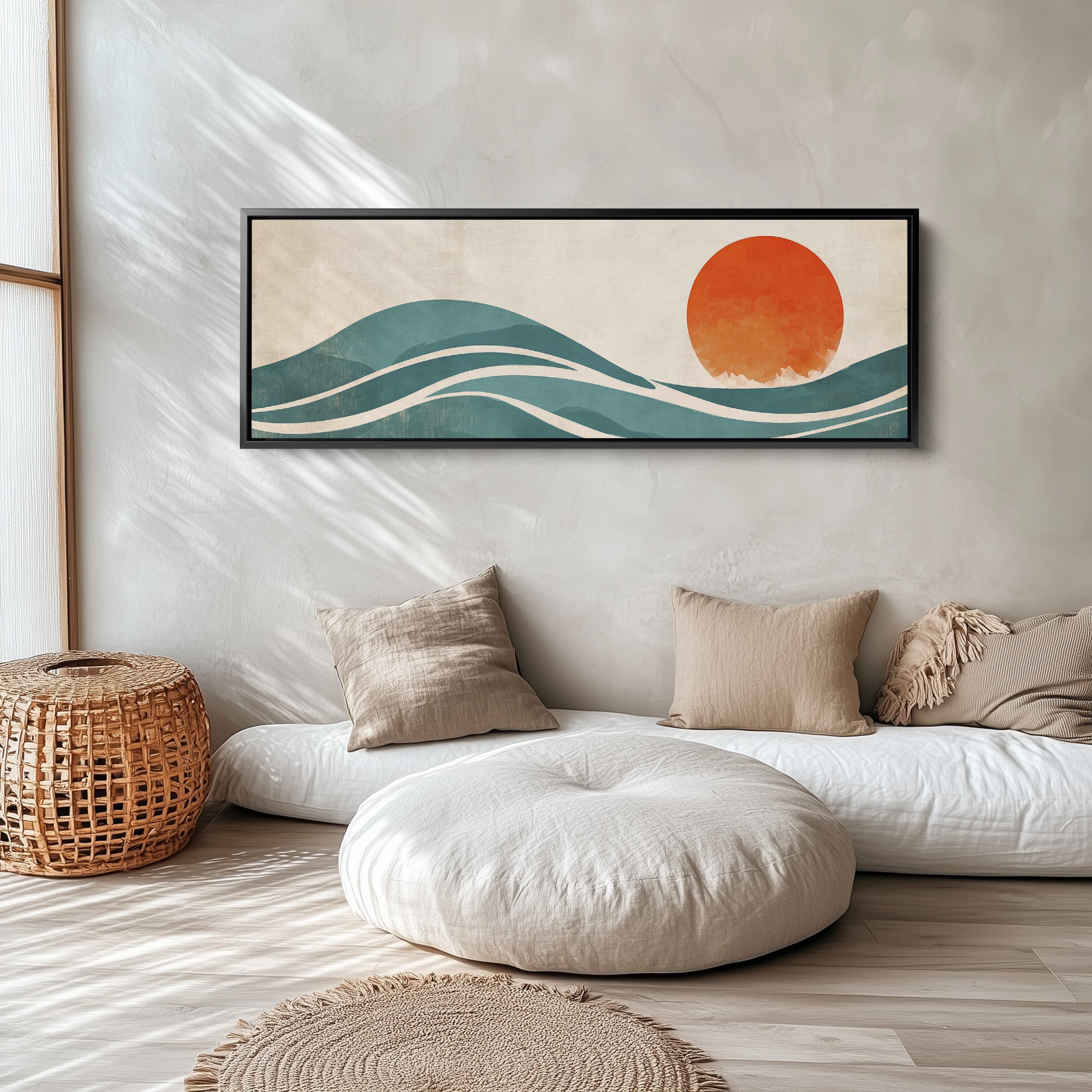 Wide Wall Art Abstract Sun Landscape Long Canvas For Bedroom