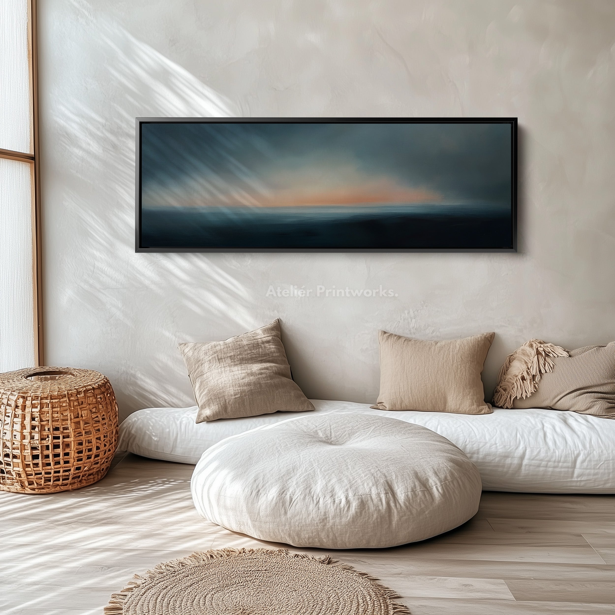 Above Bed Abstract Sunset Long Narrow Panoramic Canvas Wall Decor