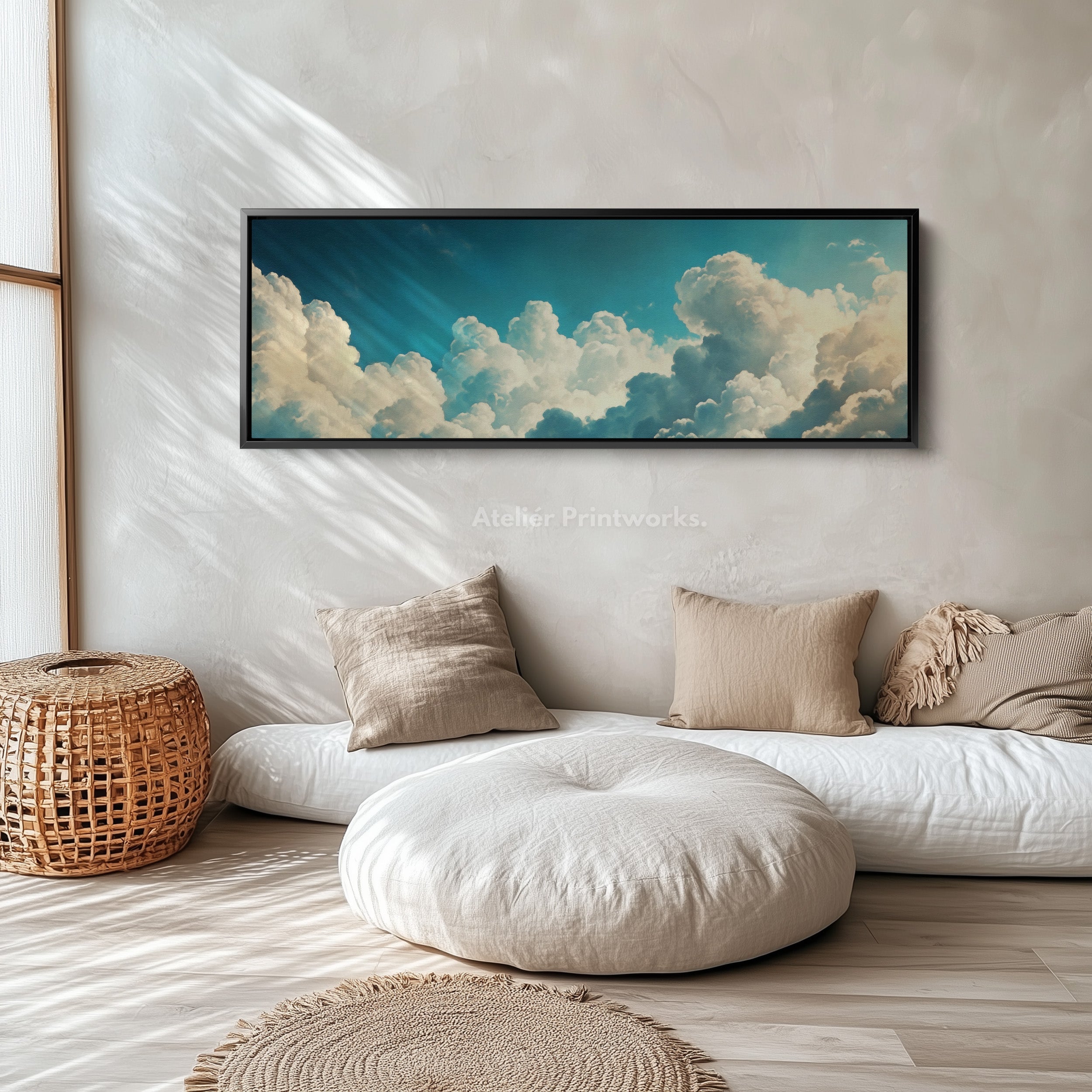 Above Bed Cloud Wall Decor Panoramic Narrow Canvas
