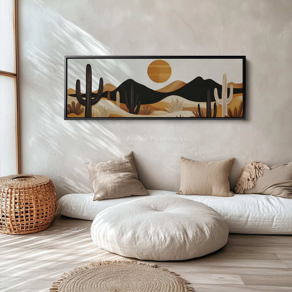 Cacti Mountains Wall Decor Panoramic Narrow Canvas