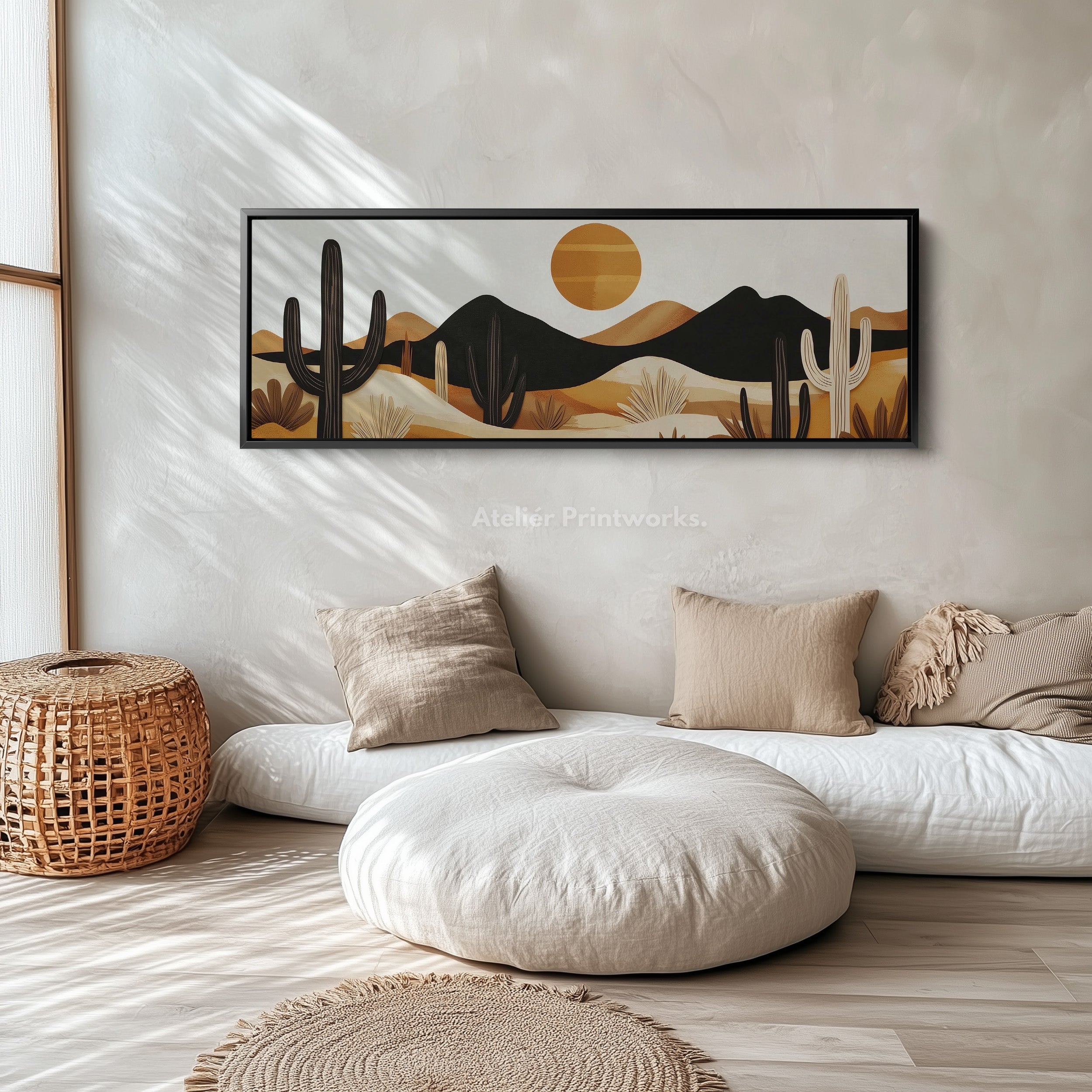 Cacti Mountains Wall Decor Panoramic Narrow Canvas
