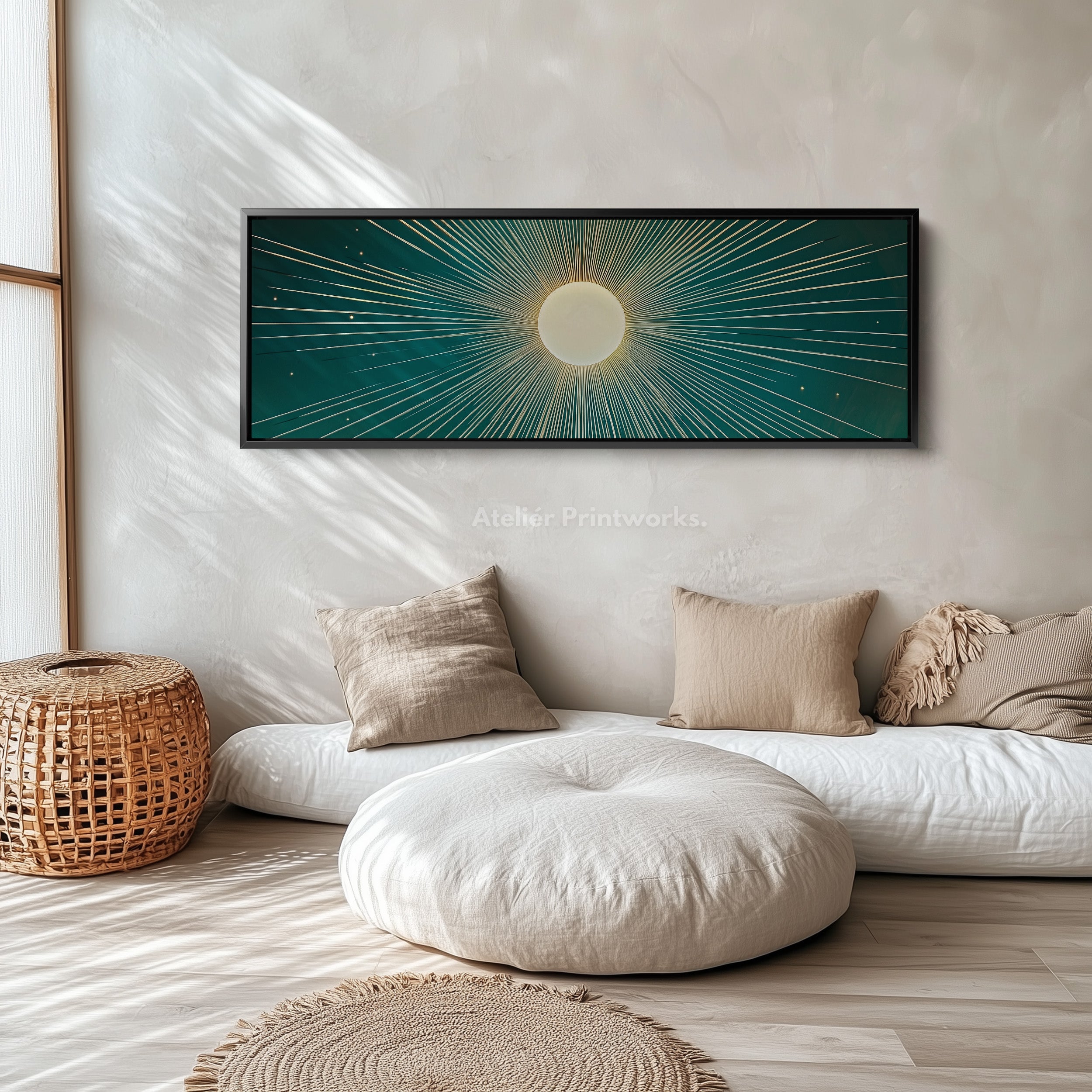 Boho Retro Sun Long Framed Canvas Wall Art