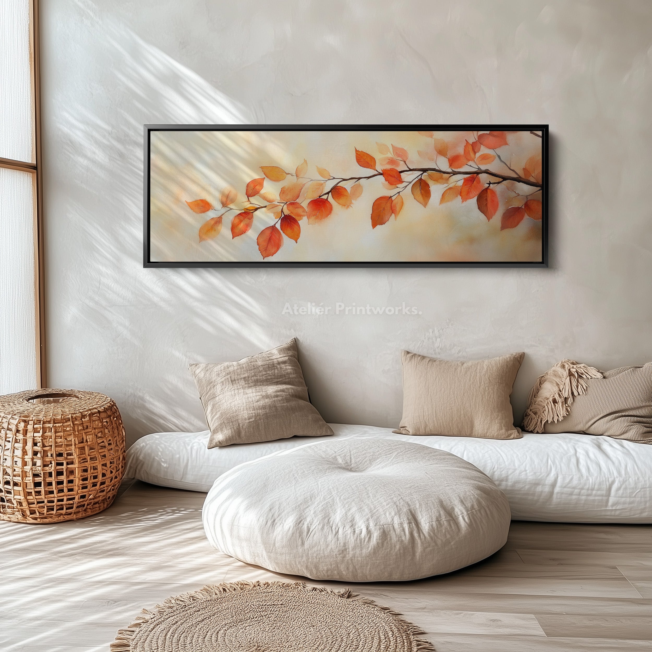 Autumn Leaves Long Framed Horizontal Canvas Wall Art