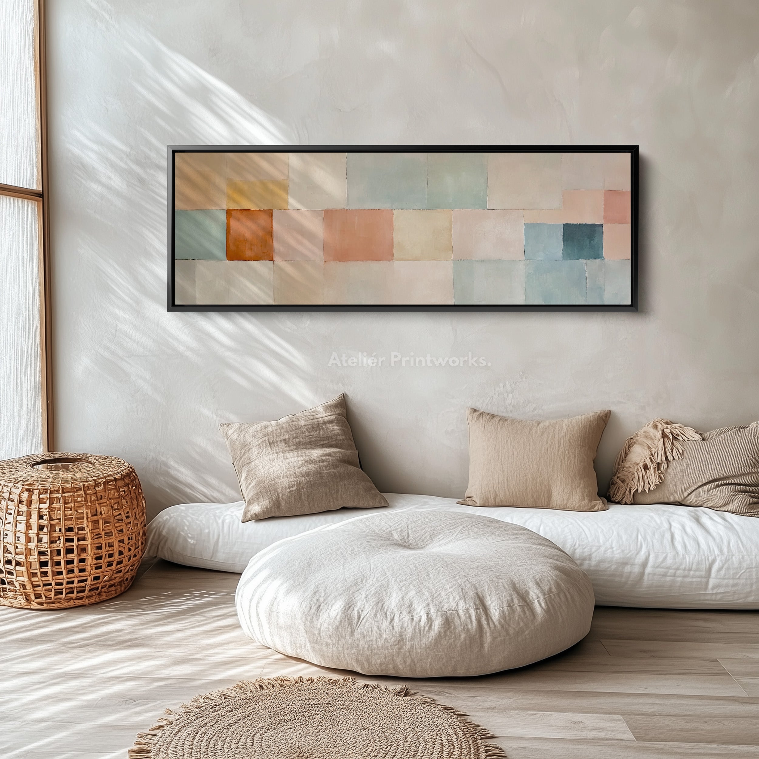 Abstract Pastel Long Framed Horizontal Canvas Wall Art