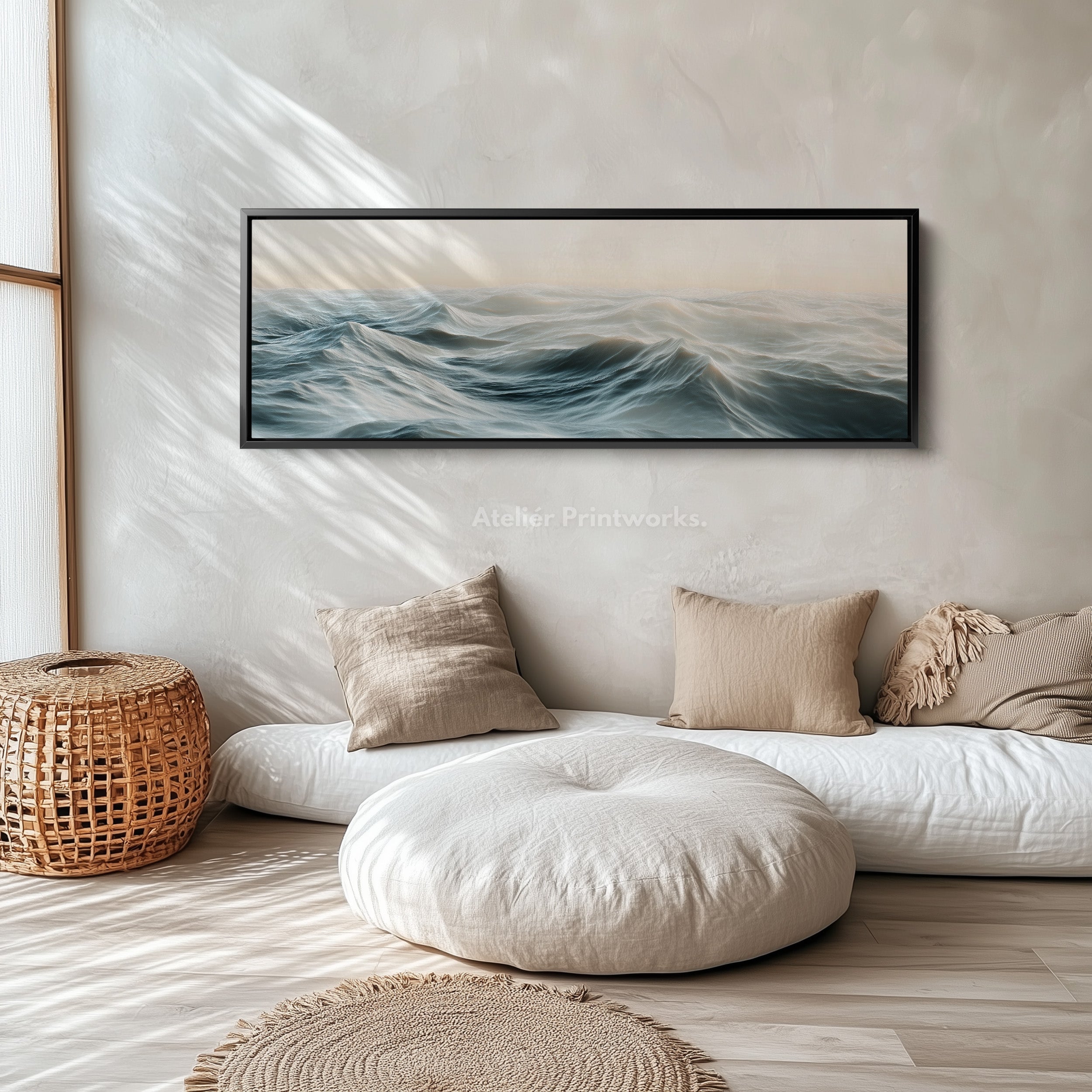 Ocean Waves Long Narrow Horizontal Wall Art Framed Canvas
