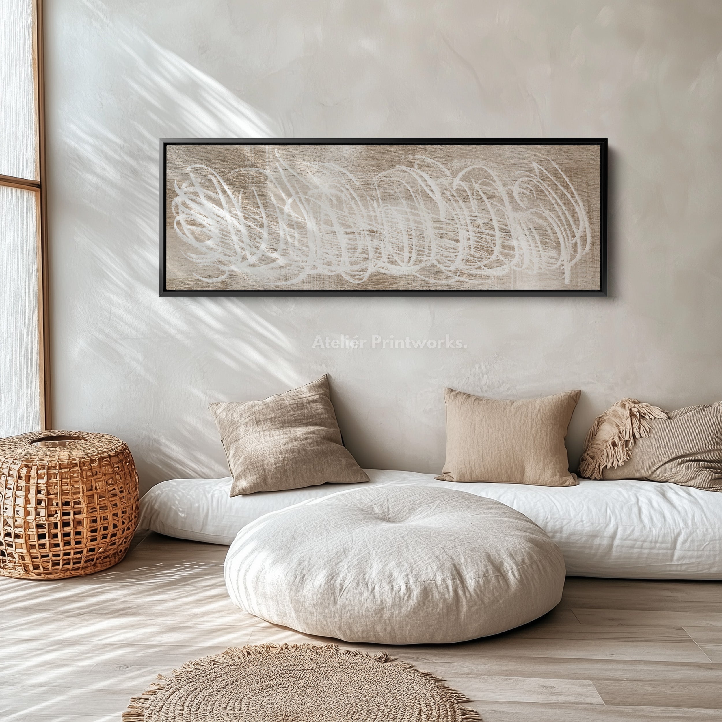 Abstract White Panoramic Large Framed Wall Decor
