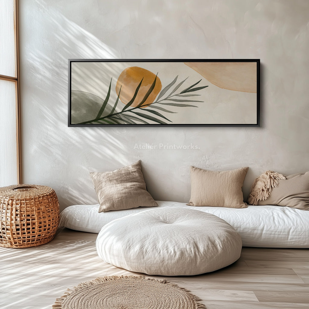 Beige & Green Botanical Panoramic Large Framed Wall Decor