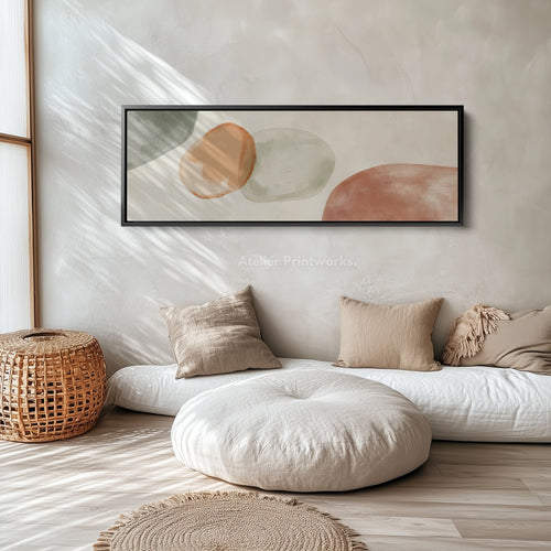 Beige & Green Abstract Panoramic Large Framed Wall Decor