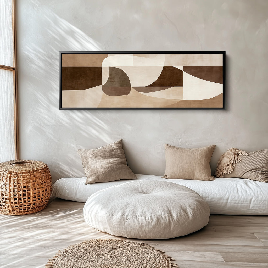 Long Framed Canvas Geometric Neutral Forms Wide Canvas For Hallway