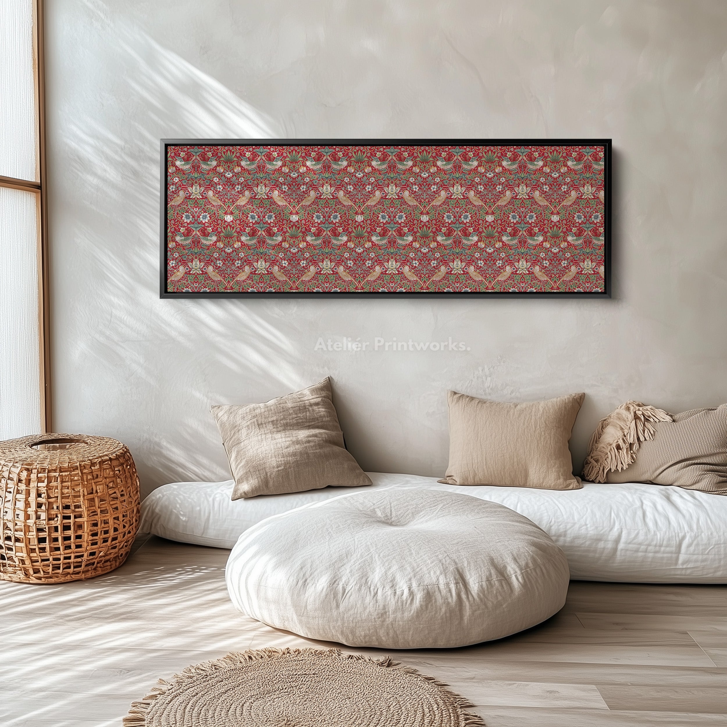 Long Horizontal Wall Decor William Morris Strawberry Thief Red