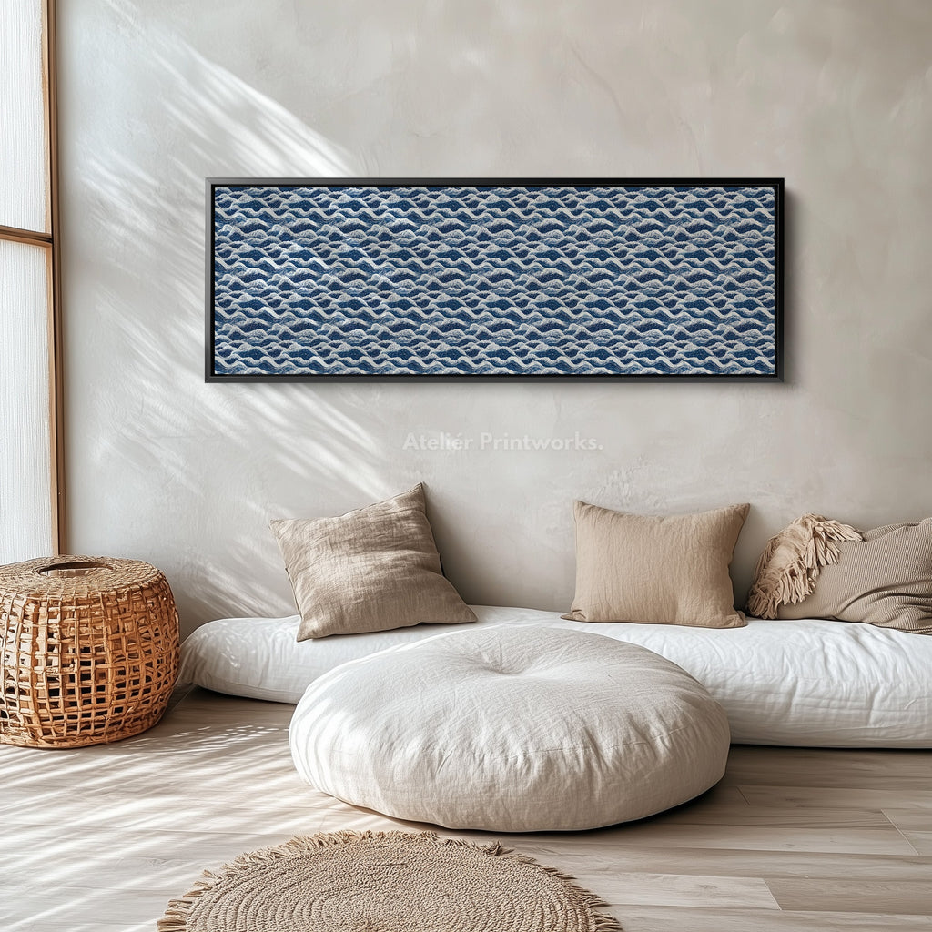 Horizontal Wall Art Long Blue Japandi Style Wave
