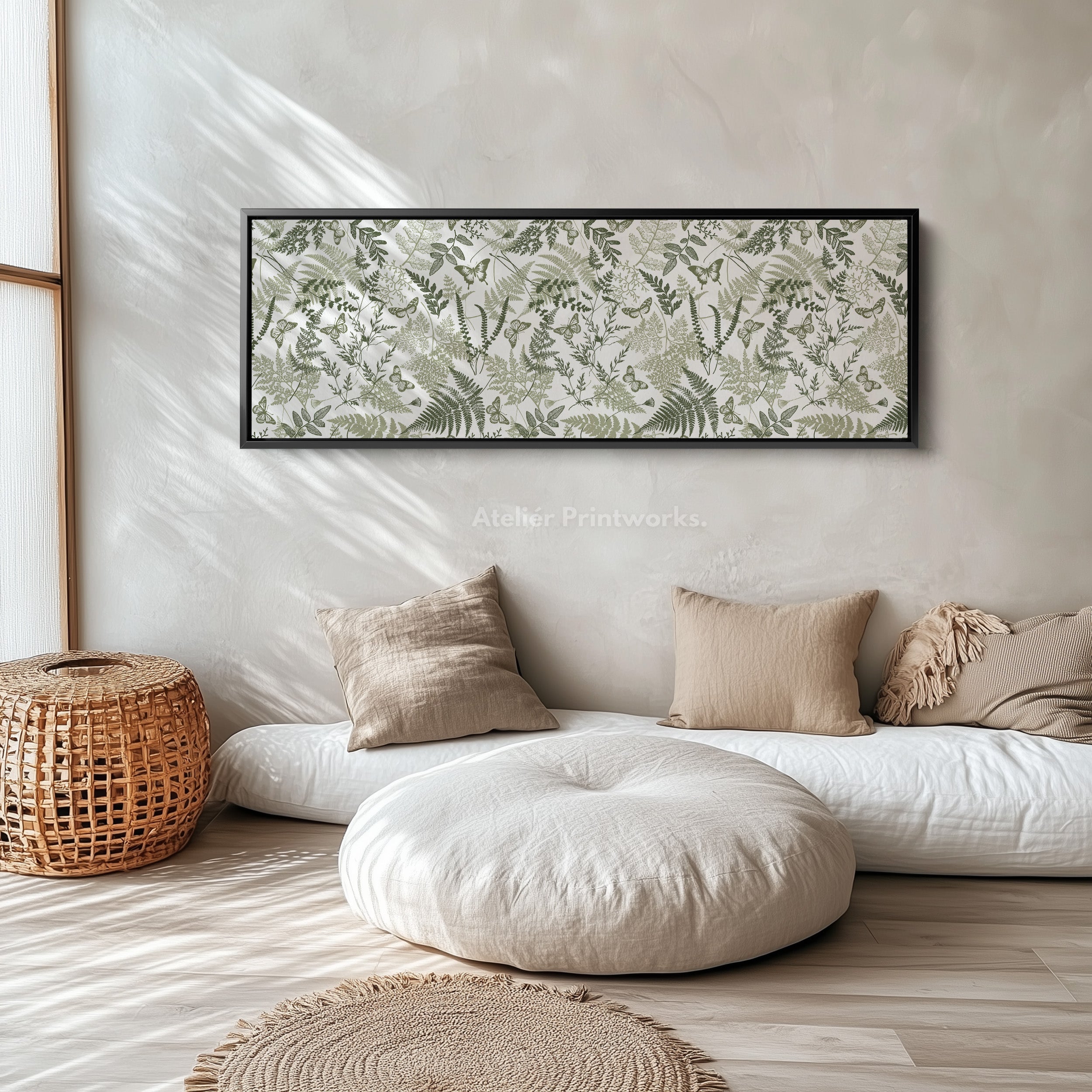 Cottagecore Sage Green Botanical Long Horizontal Wall Art