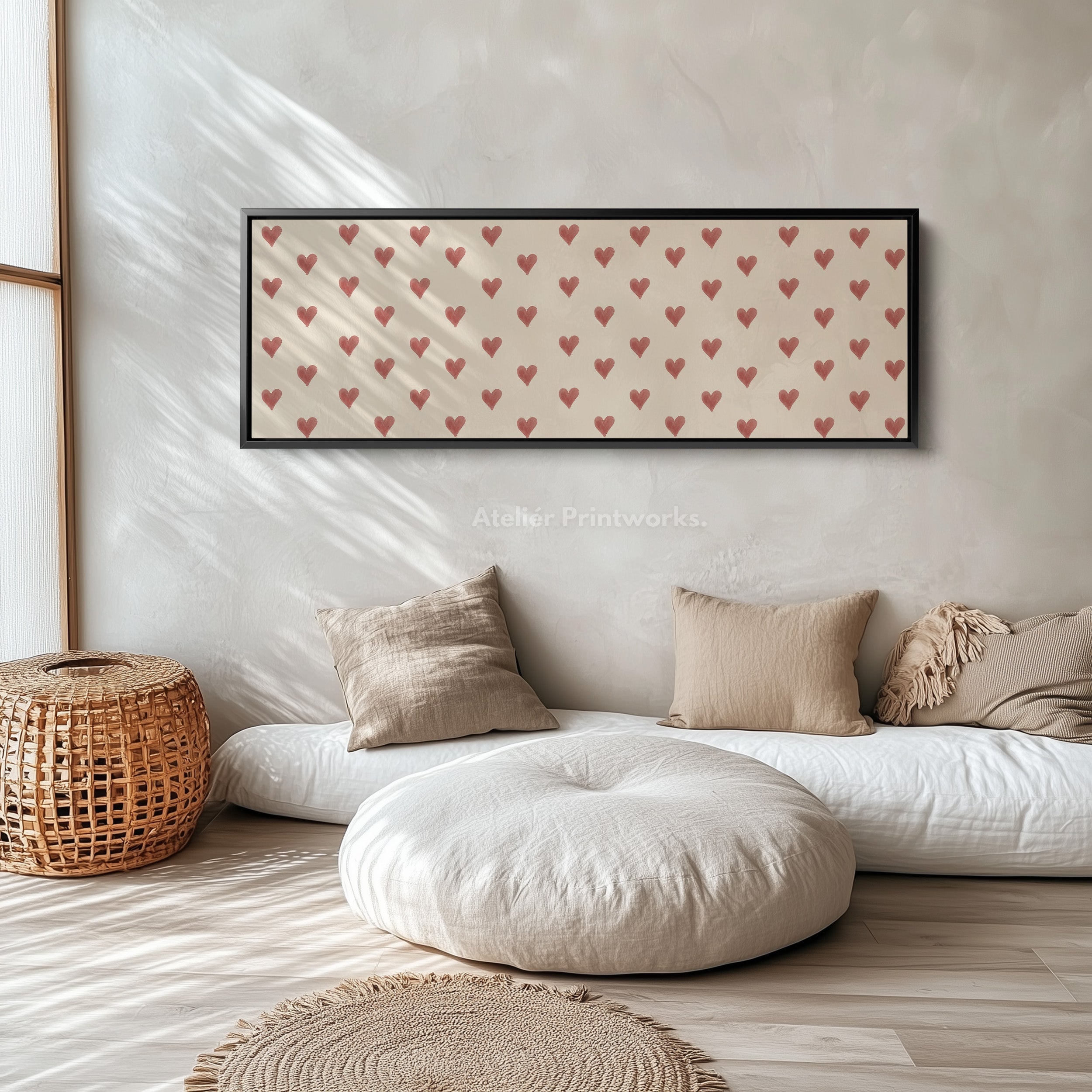 Red Hearts Pattern Wide Skinny Wall Art