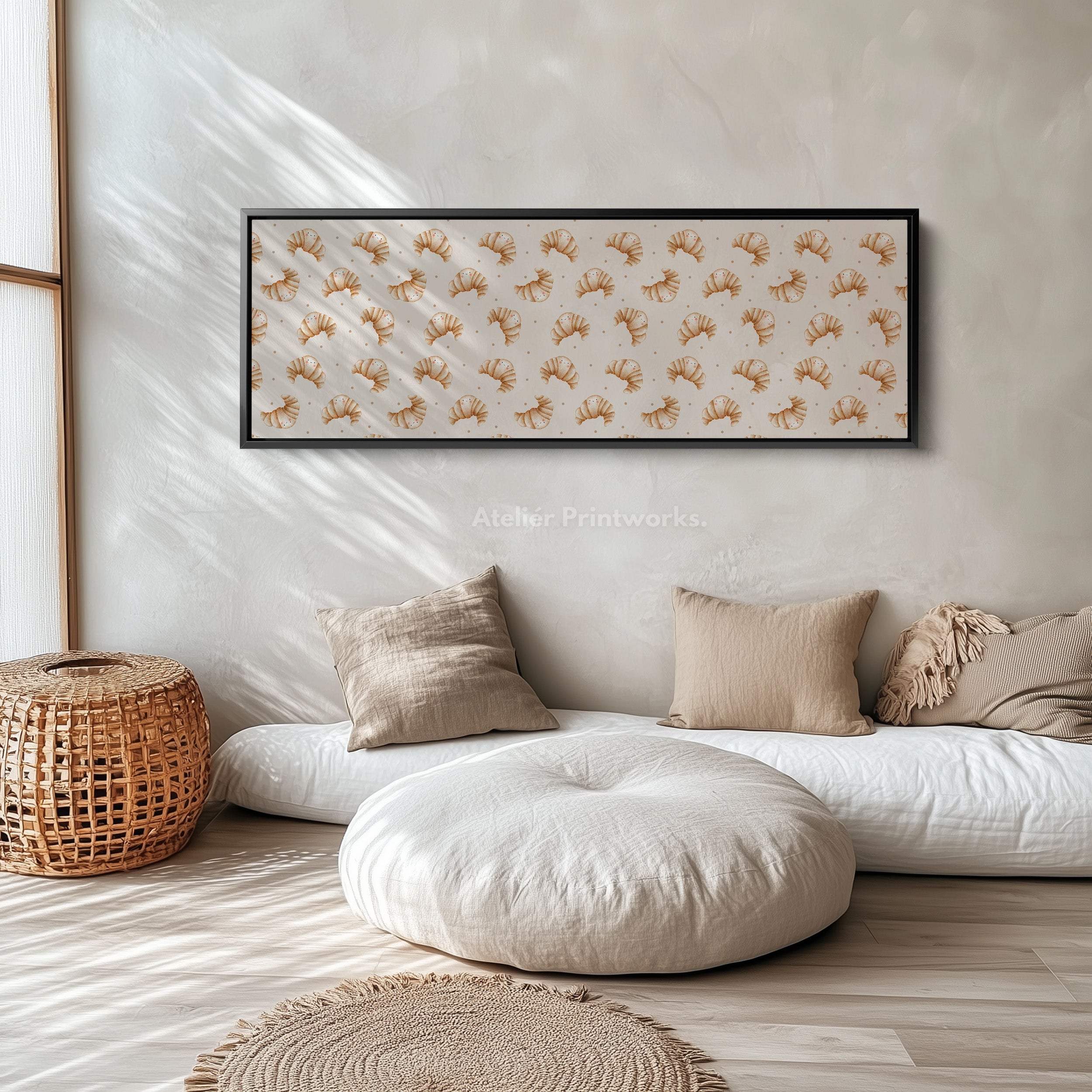 Horizontal Kitchen Wall Art Smiling Croissants Long Narrow