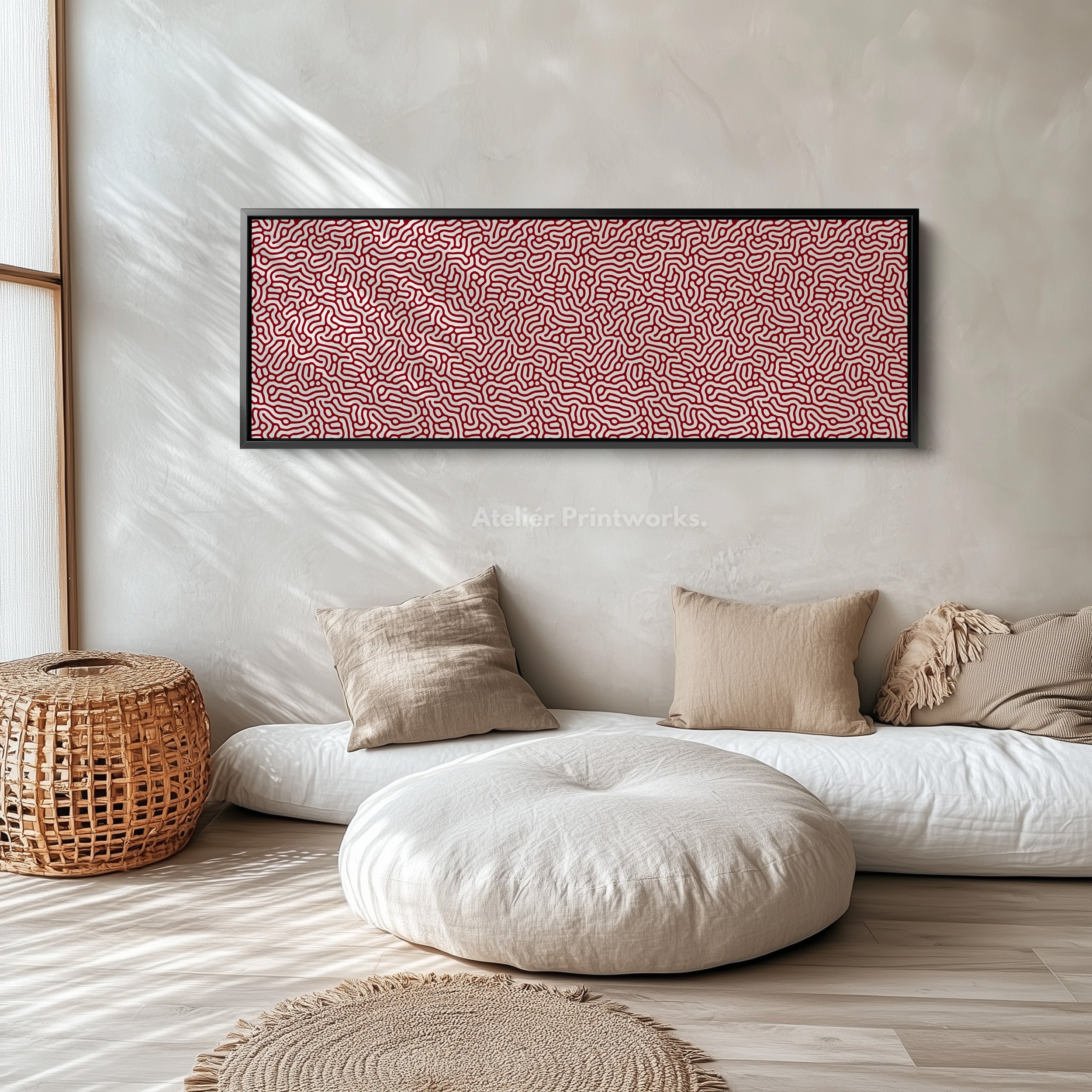 Red & White Coral Pattern Panoramic Wall Decor