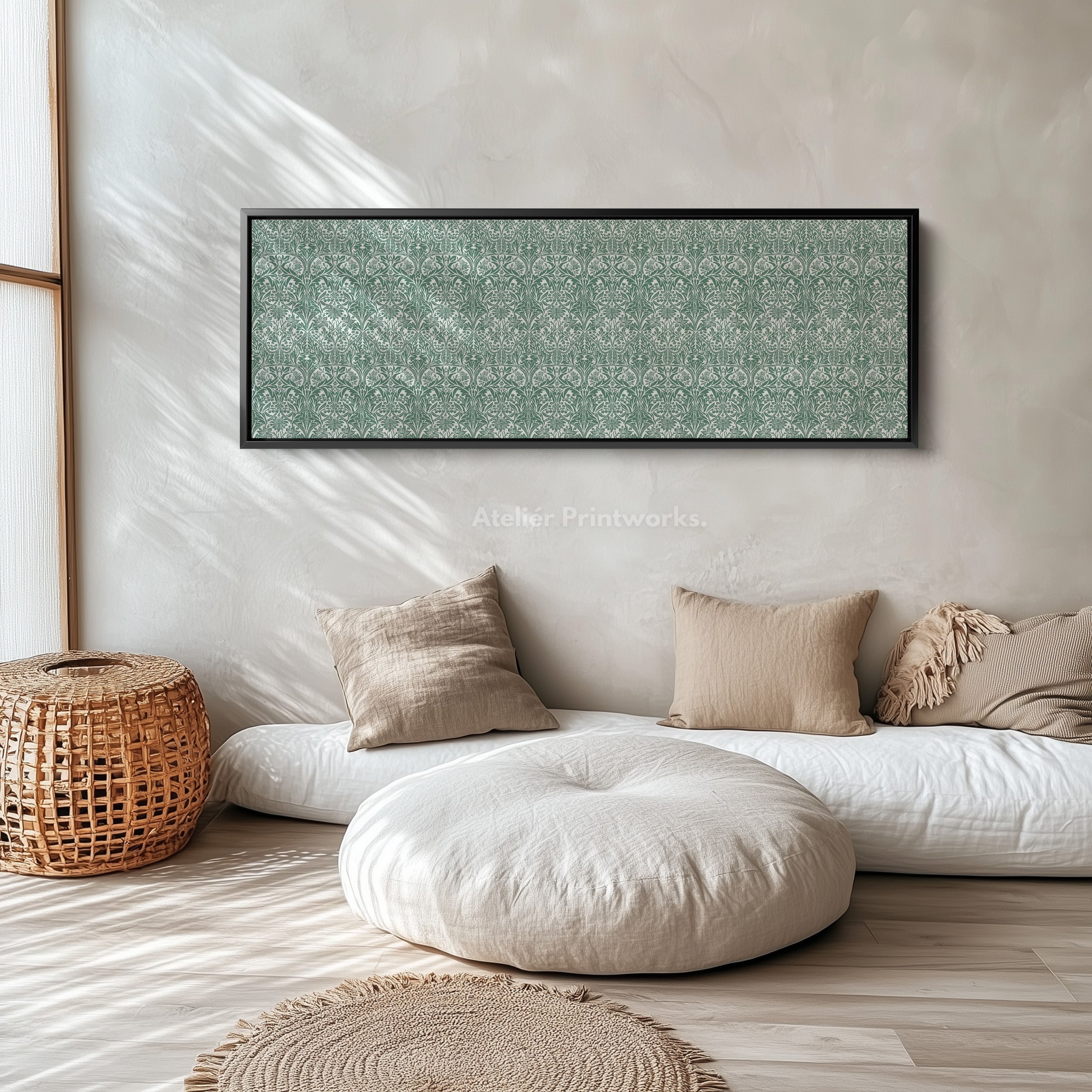 Panoramic Wall Art Green & White William Morris