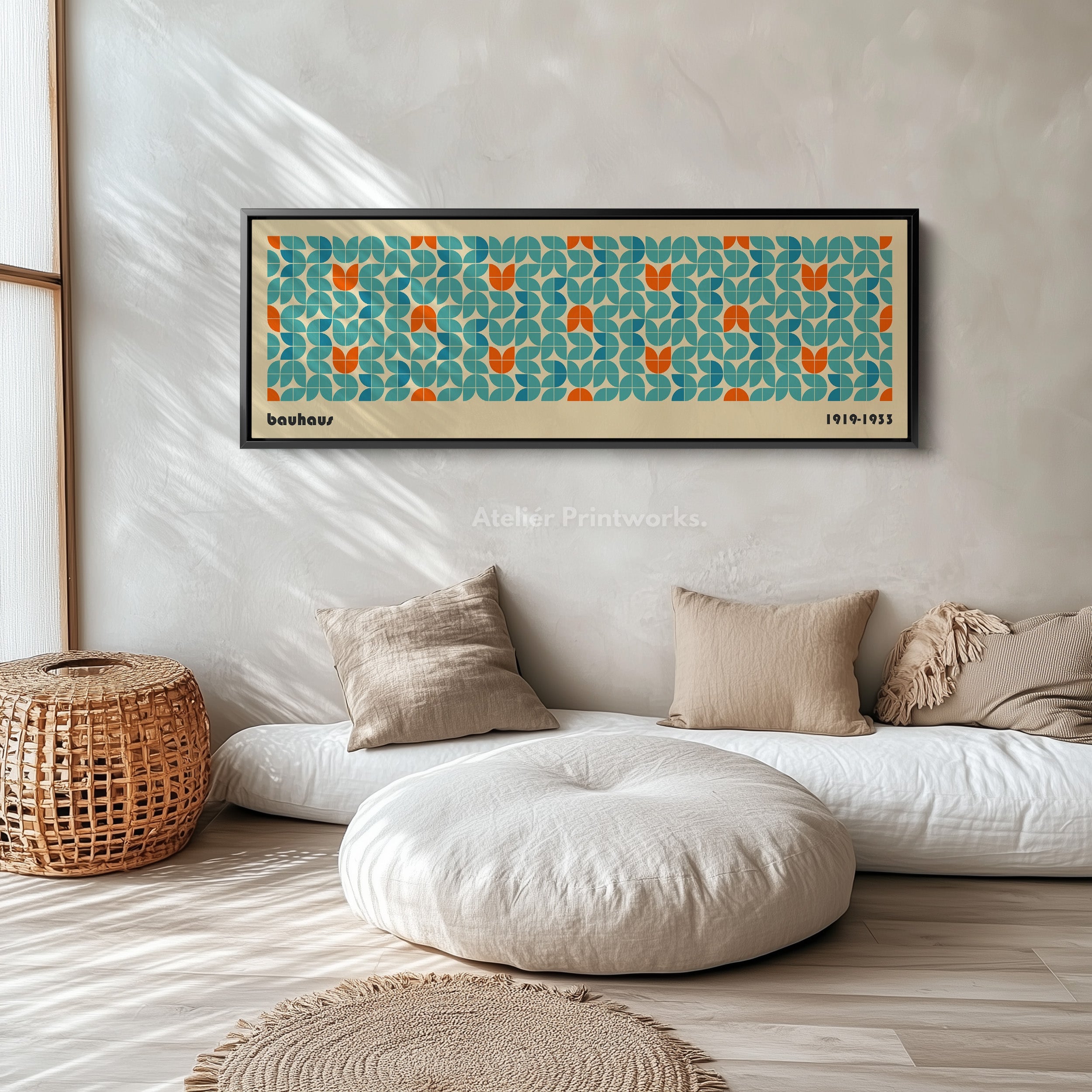 Horizontal Long Wall Art Beige Bauhaus Geometric