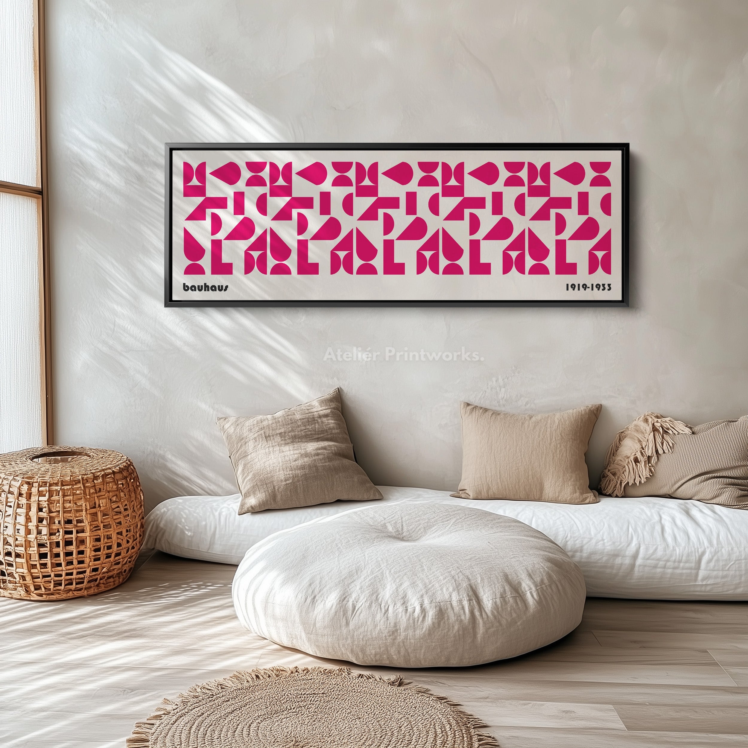 Panoramic Above Bed Wall Art Pink Bauhaus Modern