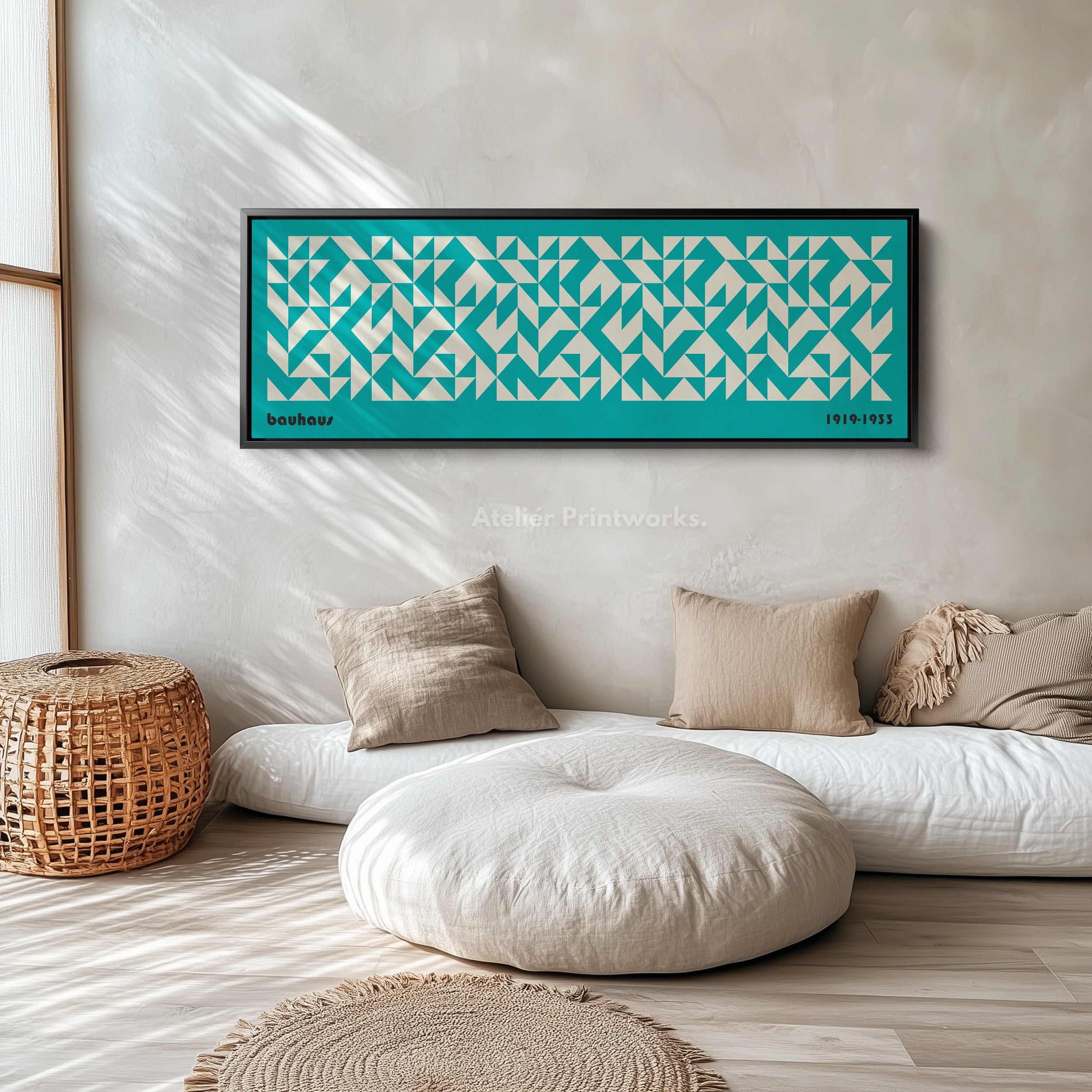 Panoramic Above Bed Wall Art Blue Bauhaus Mid Century