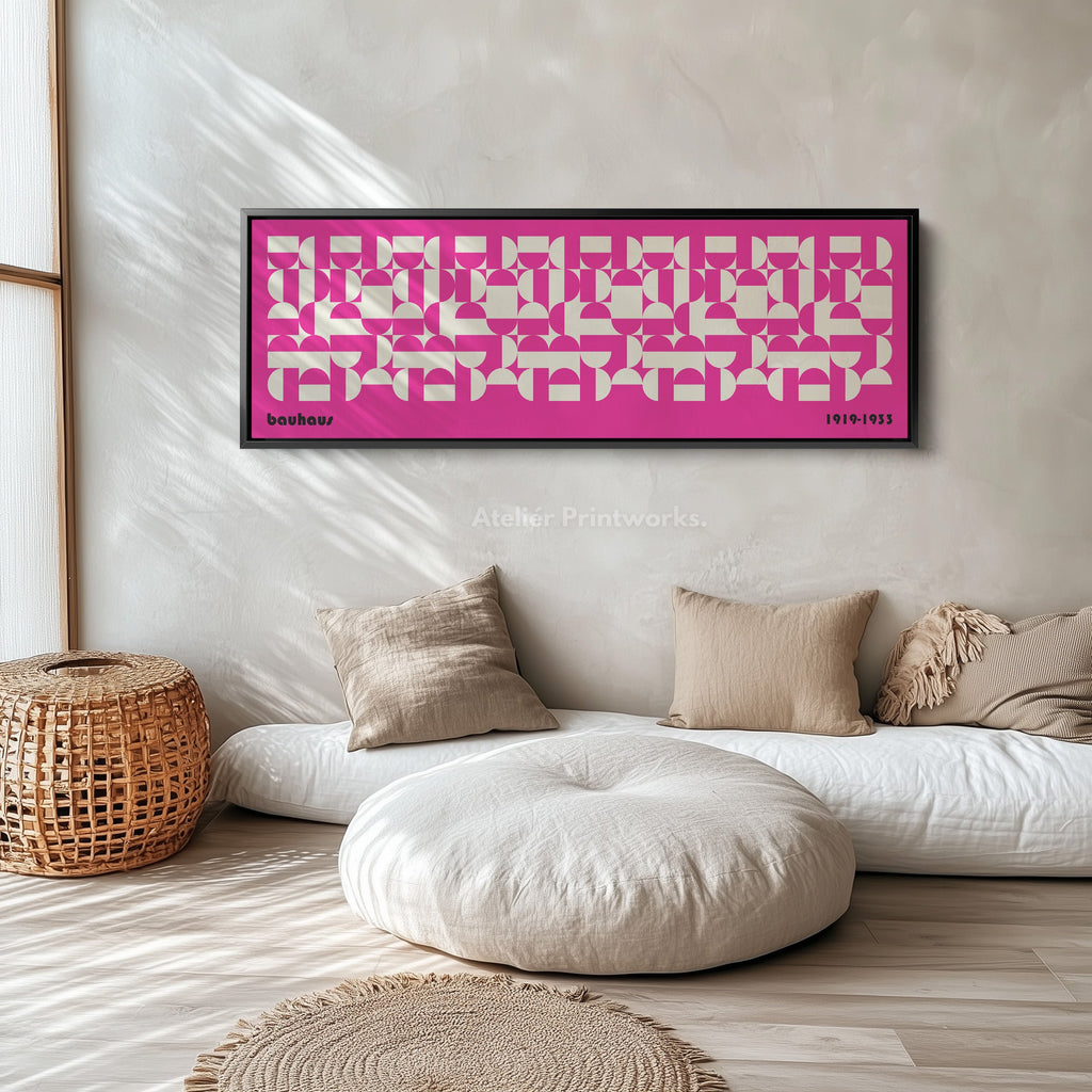 Large Framed Long Wall Art Pink Mid Century Bauhaus