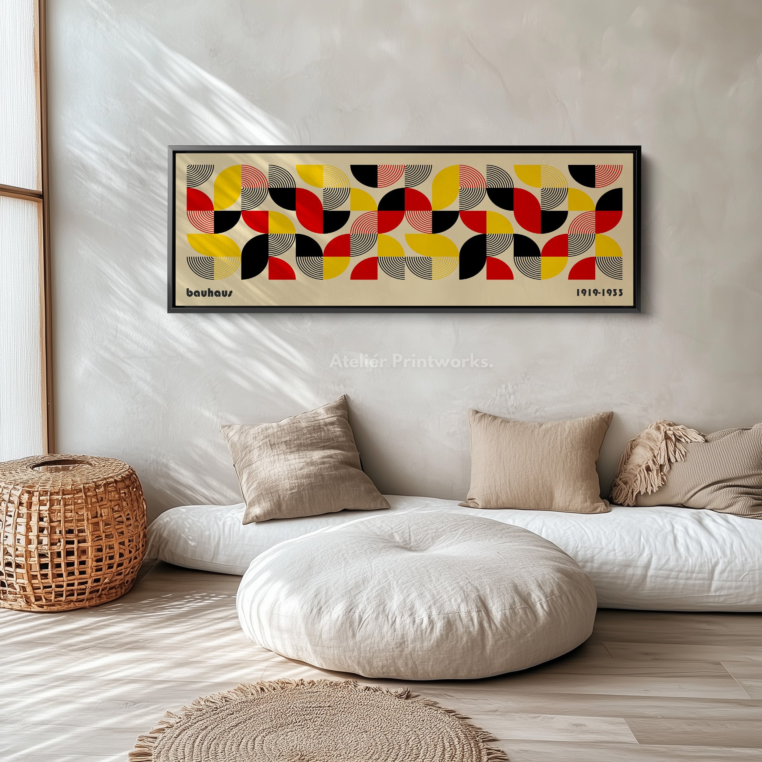 Long Horizontal Bedroom Wall Art Bauhaus Beige