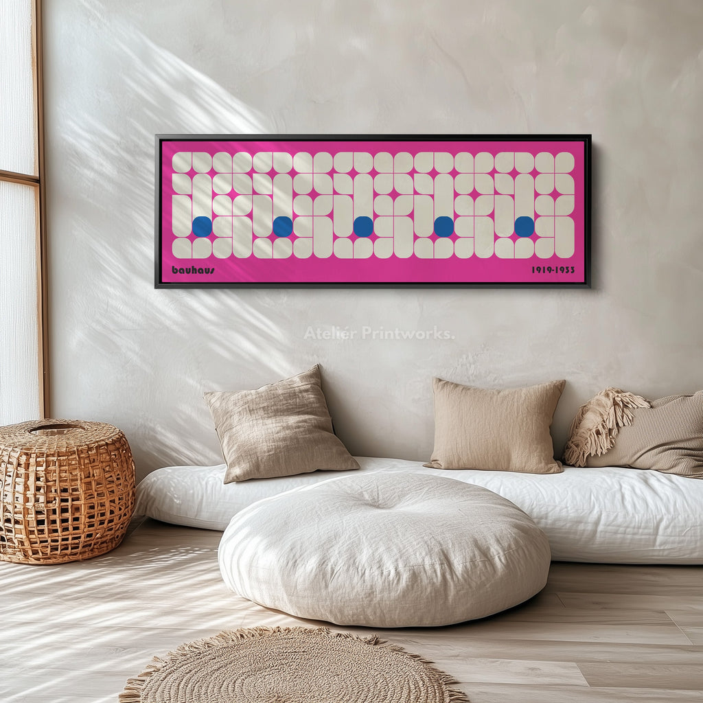 Pink Bauhaus Long Narrow Panoramic Framed Canvas Wall Art