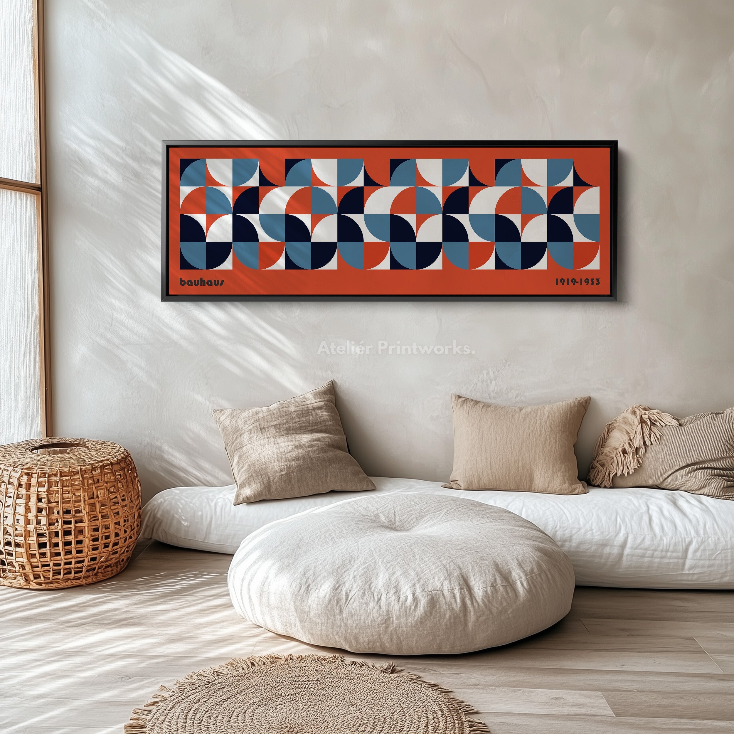Red Bauhaus Long Narrow Panoramic Framed Canvas Wall Art