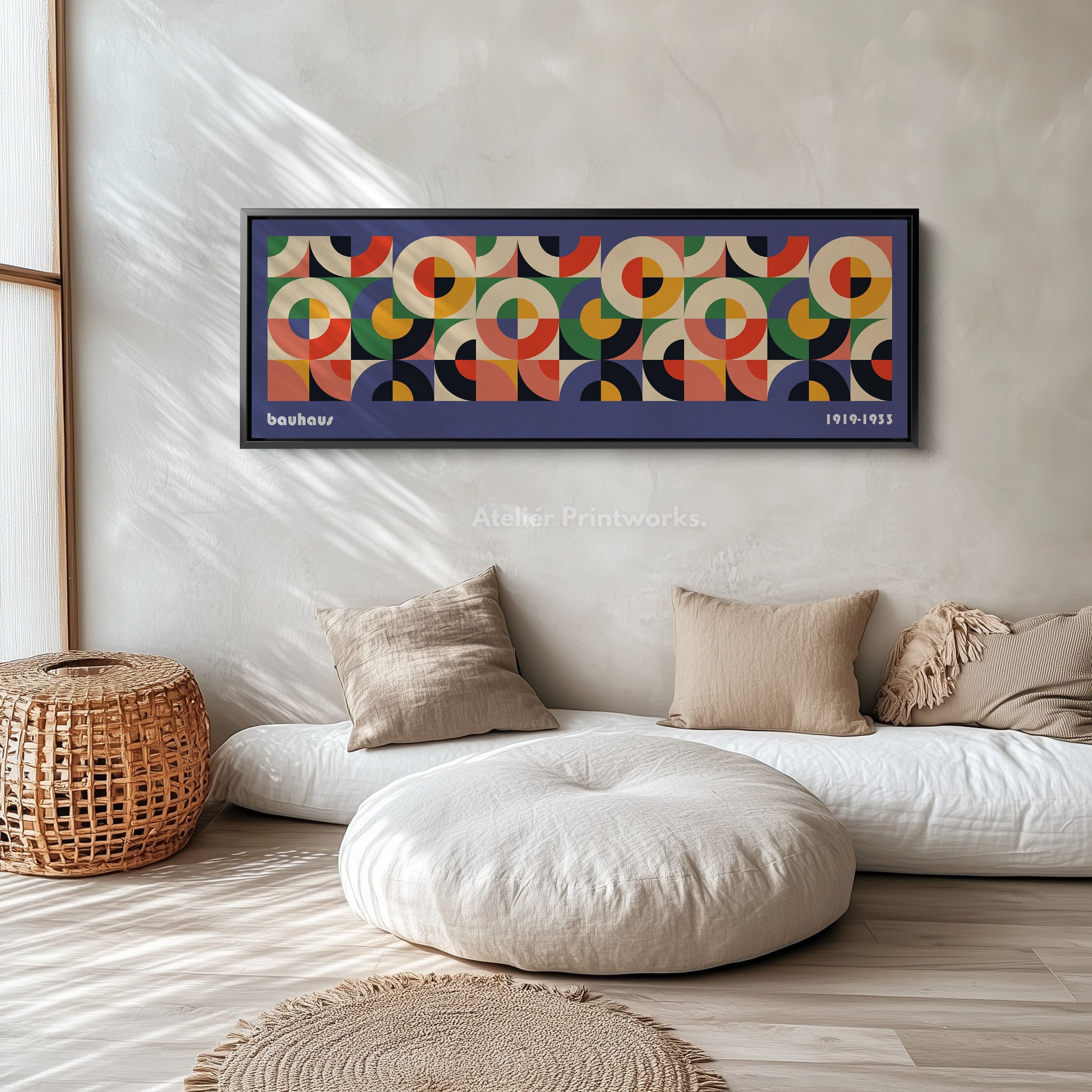 Horizontal Wall Art Violet Blue Bauhaus Large Framed Canvas