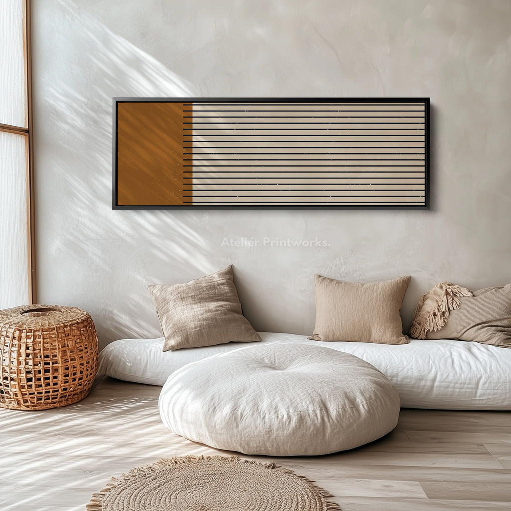 Long Canvas Burnt Orange And Black Striped Wall Art For Hallway Or Bedroom