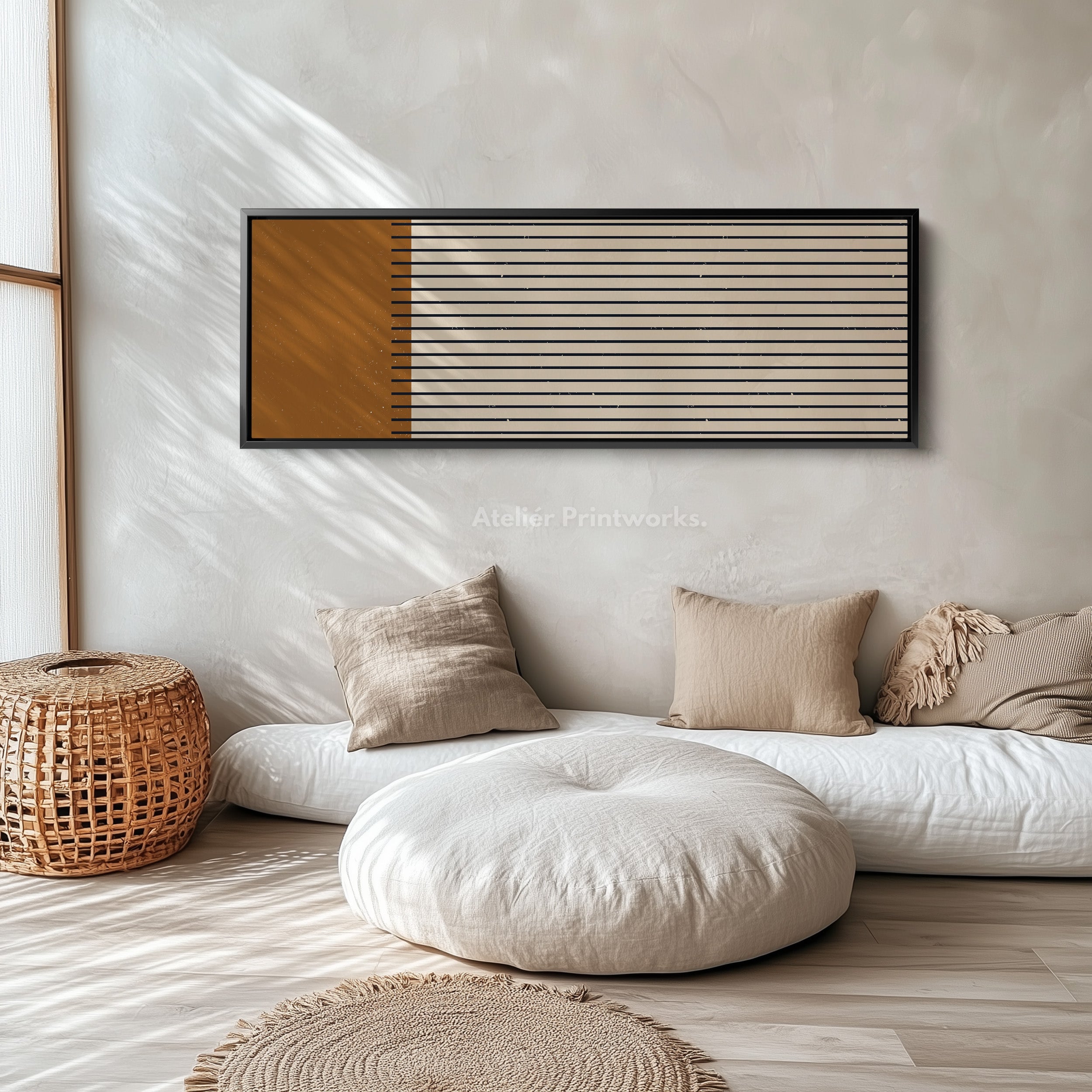 Long Canvas Burnt Orange And Black Striped Wall Art For Hallway Or Bedroom