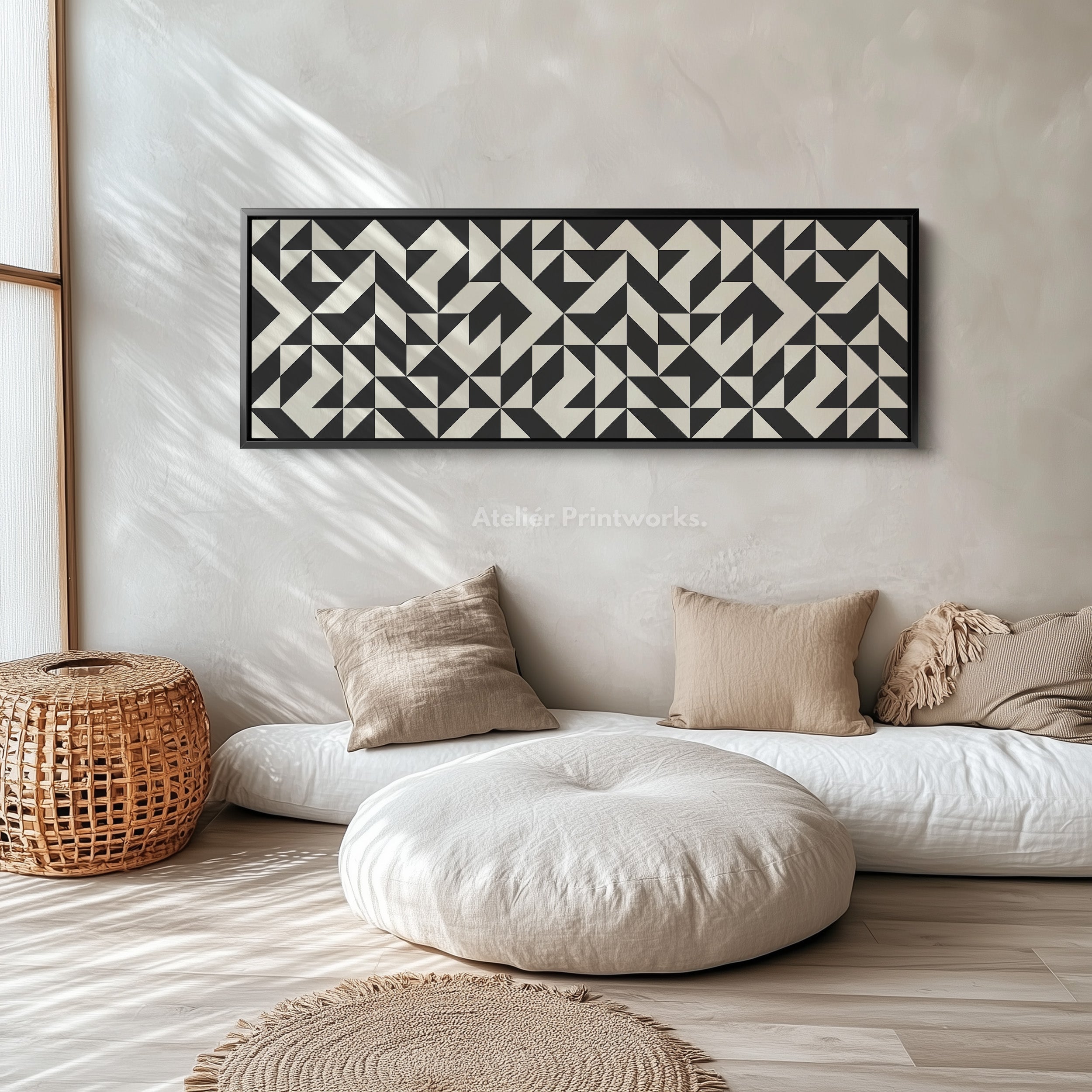 Horizontal Wall Art Black And White Angular Geometric Pattern For Modern Home