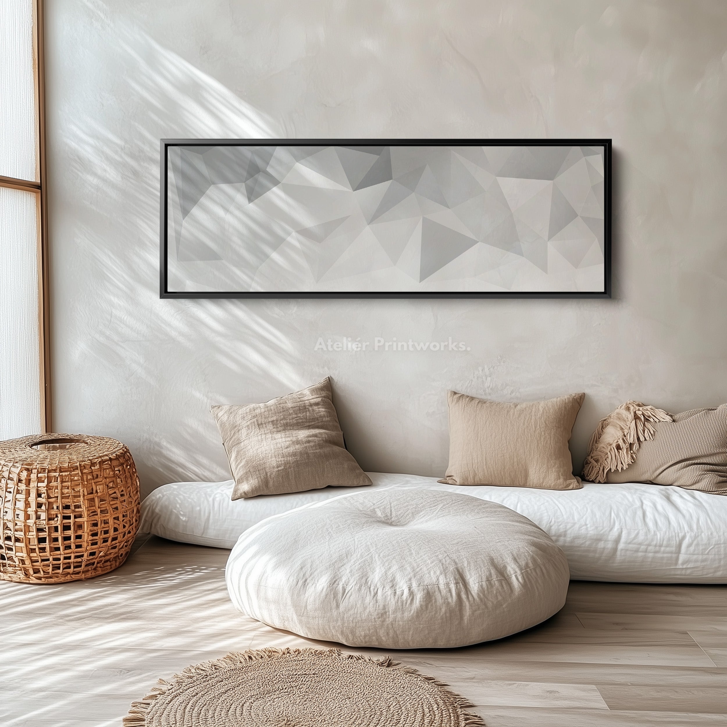 Wide Panoramic Wall Art Grey White Minimalist Long Canvas