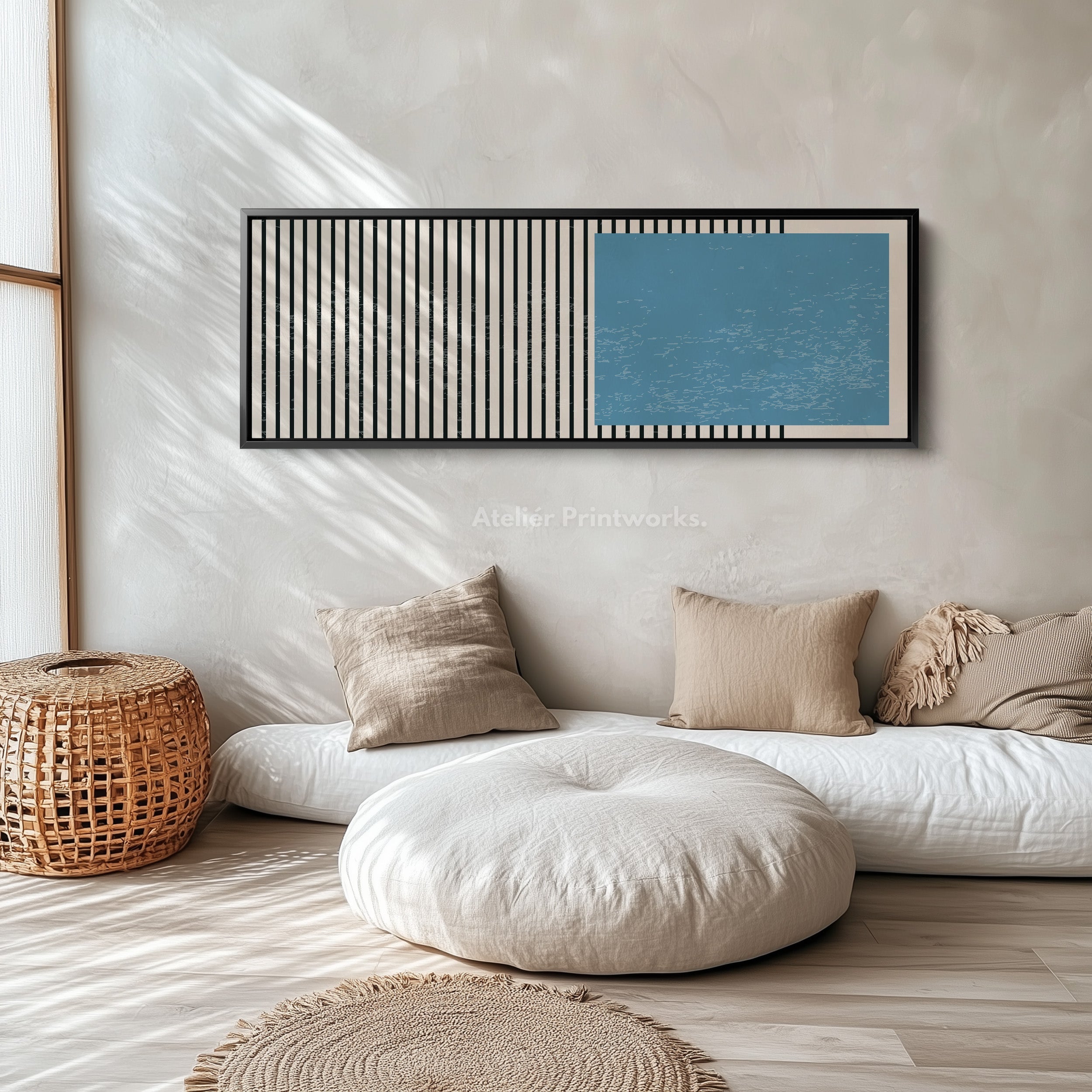 Wide Horizontal Wall Art Beige Black Blue Skinny Canvas For Hallway