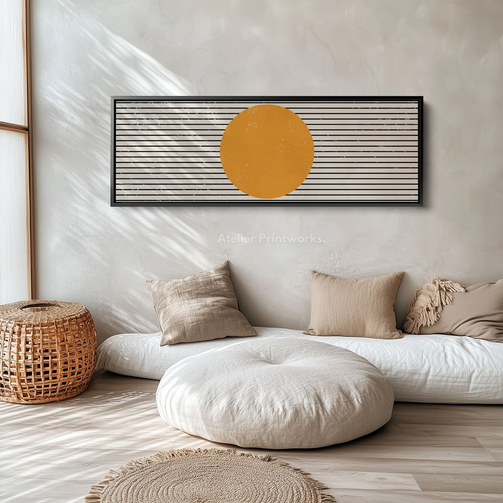 Panoramic Wall Art Beige Black Orange Long Canvas For Living Room