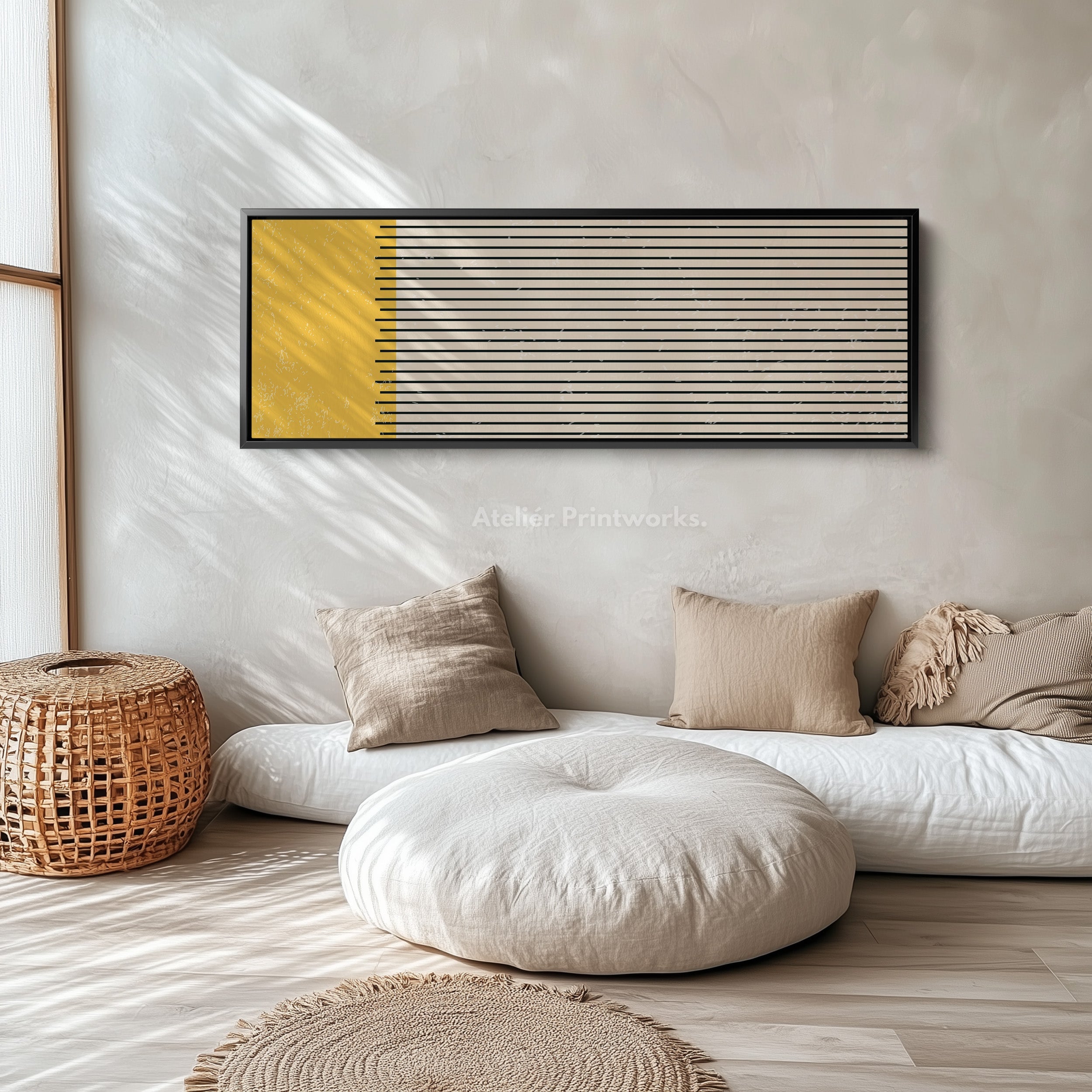 Horizontal Wall Art Yellow Beige Black Long Canvas For Kitchen Or Hallway