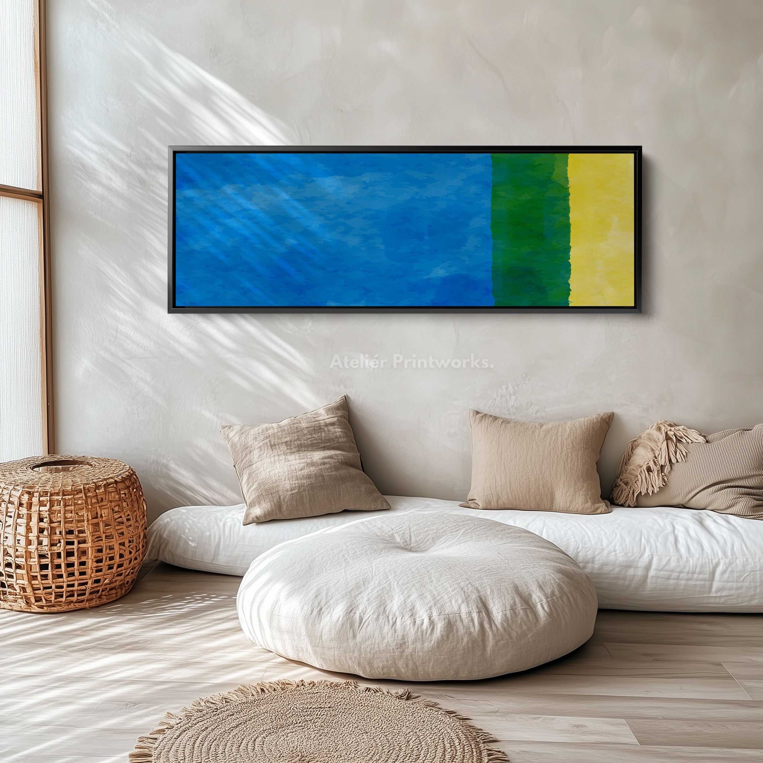 Panoramic Wall Art Blue Green Yellow Long Canvas For Coastal Inspired Spaces