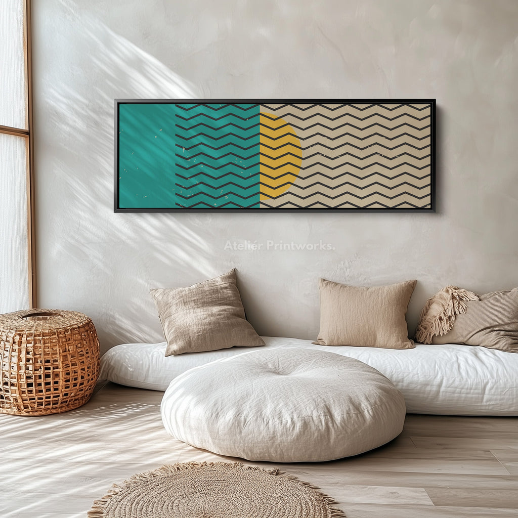 Long Narrow Canvas Blue Yellow Beige Skinny Wall Art Geometric Pattern