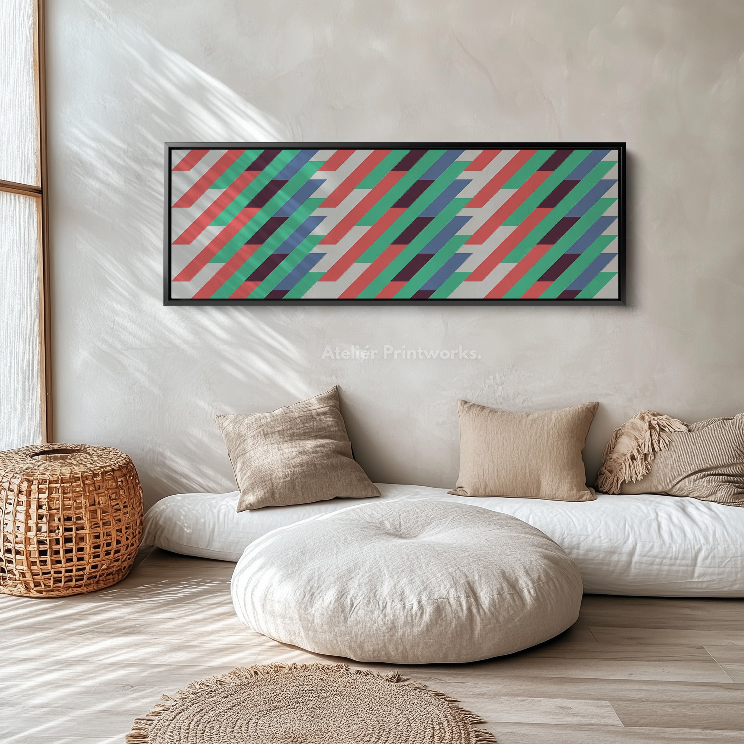 Horizontal Wall Art Blue Orange Yellow Modern Graphic Canvas